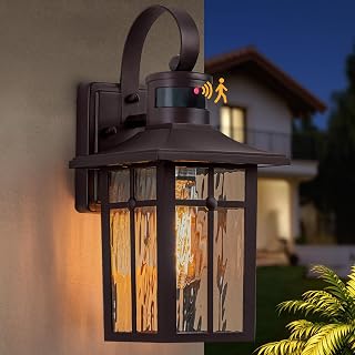 Aluminum Motion Sensor Outdoor Wall Sconce with Ripple Glass, 1P