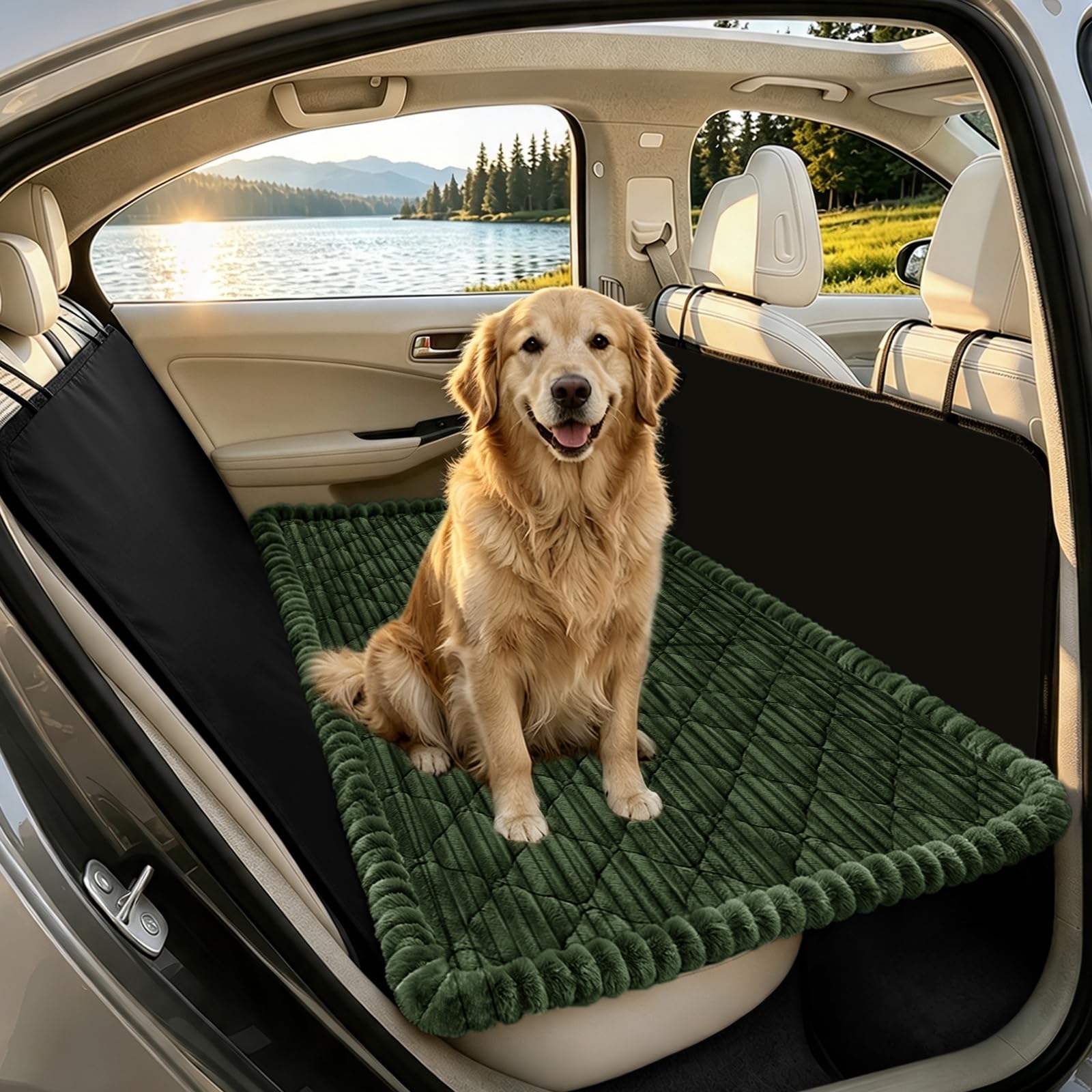 SYLC Dog Bed for Car Back Seat, Non-Slip Car Seat Cushion Cover Soft Plush