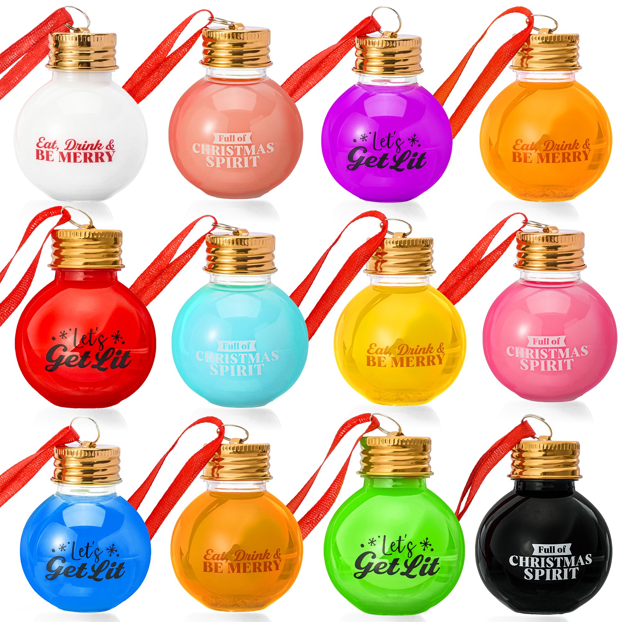 Joiedomi 1.7 oz 18 Pcs Christmas Boozeball Ornament Set, Xmas Booze Ball Ornament for Christmas Tree Blown Decoration, Assorted Shatterproof Fillable Ball Ornament for Xmas Gift Holiday Party Favor