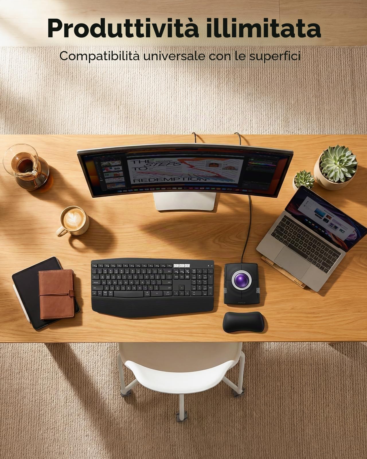 Mouse trackball cablato, trackball ergonomico con controllo delle dita con sfera grande da 55 mm, DPI regolabile a 4 livelli, design ambidestro, poggiapolsi incluso, compatibile per PC, laptop