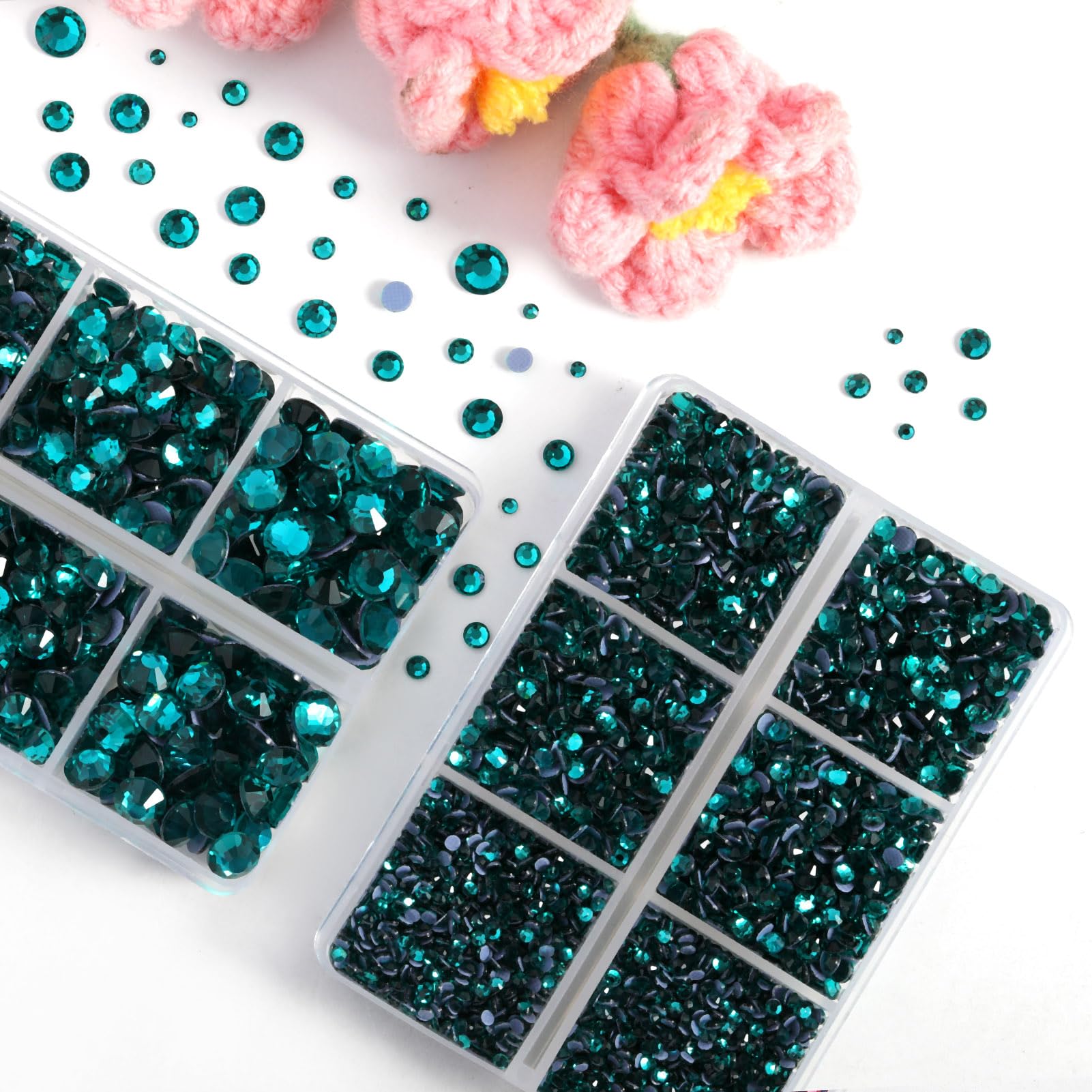 BEADSLAND Hotfix Rhinestones,6080PCS Blue Zircon Rhinestones for Clothes Crafts Mixed 6 Sizes with Wax Pencil and Tweezers Kit,SS6-SS30,Blue Zircon - Image 2