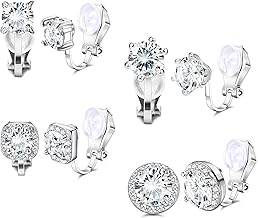 YADOCA 4 Paia Orecchini Clips Argento Oro Rosa per Donne Ragazze Finto Orecchini Zirconi Cubici Non Forato Ipoallergenico Brillante Orecchini a Clip Donna