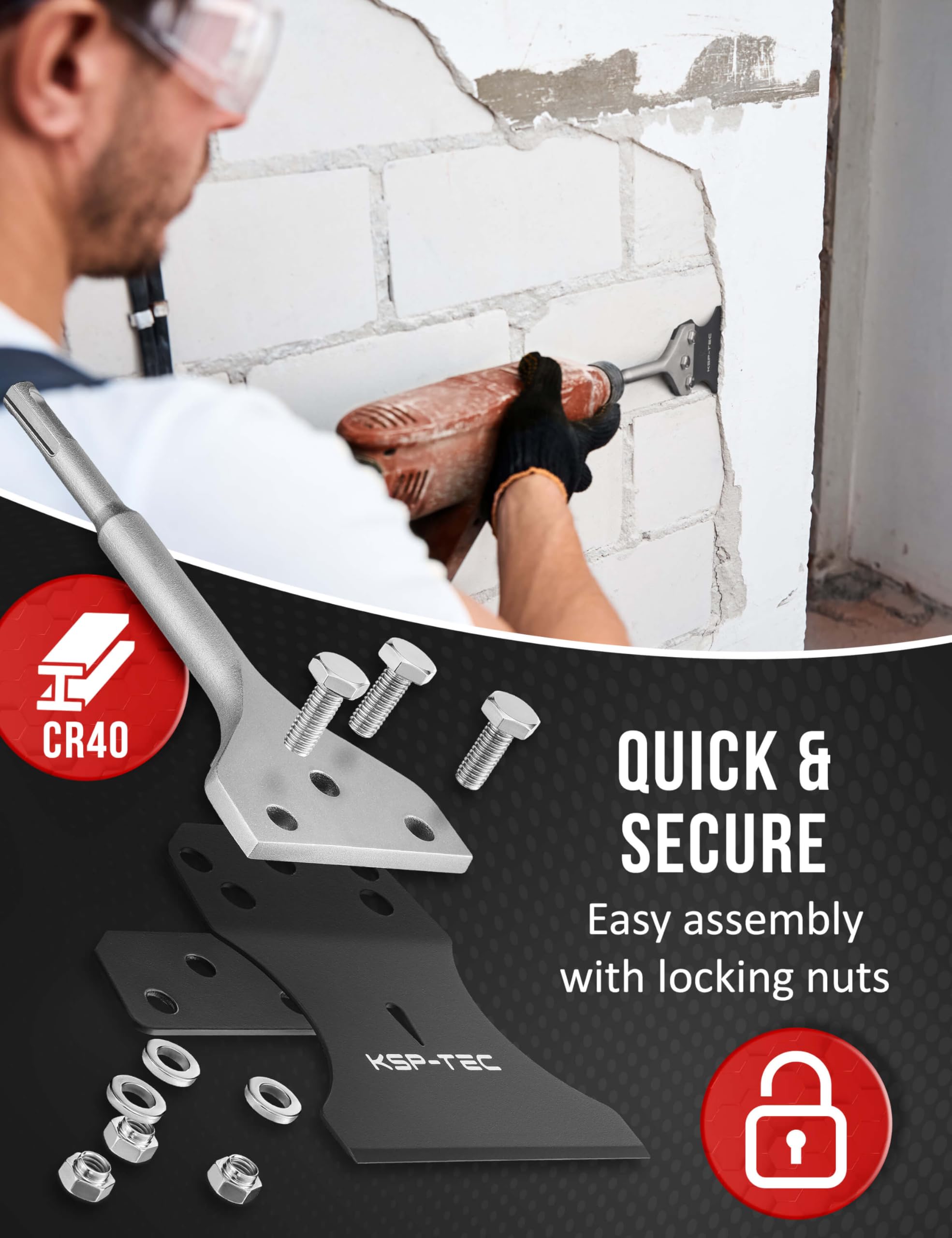 KSP-TEC® - Scalpello SDS Plus – con lama di ricambio – Facile rimozione di tappeti, pavimenti, vernici, ecc. (SDS Plus Scalpello)