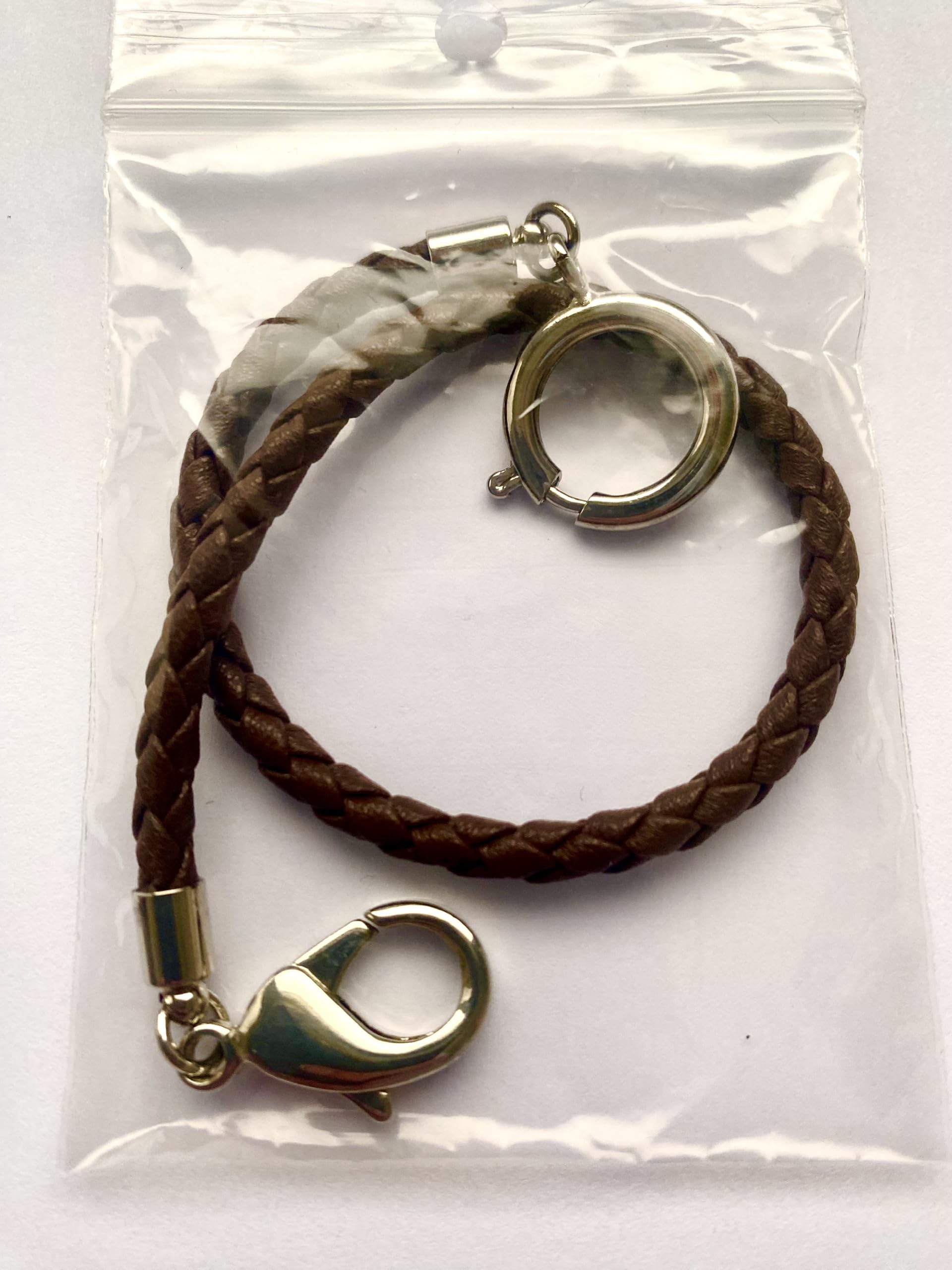 Taschenuhrkette aus Leder, Braun, Geflochtenes Design, Karabinerverschluss