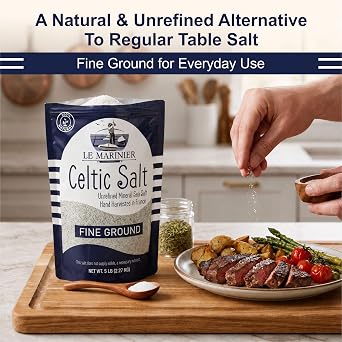 Le Marinier French Sea Salt Fine Ground, 8.81oz 0.6lb. Mineral Rich 100% Natural and Unrefined Sea Salt Organic Mineral Fine Ground. Hand Harvested Mineral Salt (0.6lb Fine Ground)