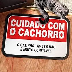 Tapete Decorativo Cuidado com o Cachorro e Gato