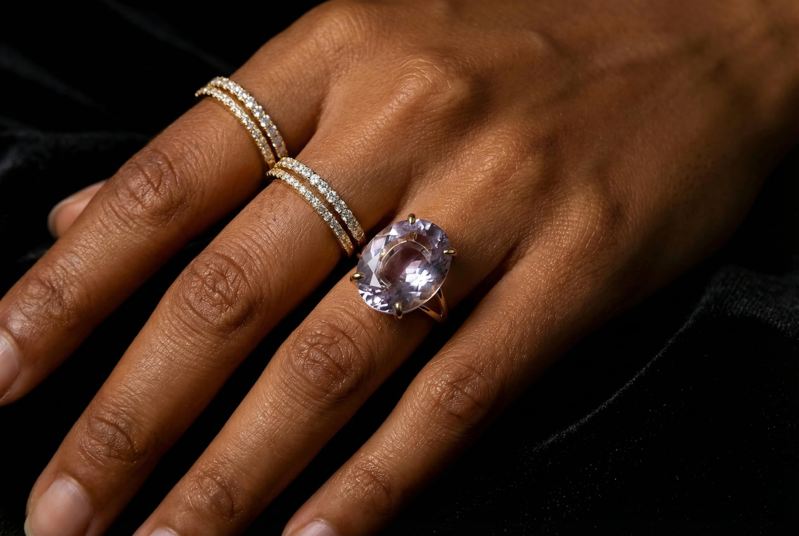 Anillo de Tanzanita de Cóctel - Declaración Anillo de Oro de 14k - Anillos Ovalados de Moda para Mujeres para Compromiso, Cumpleaños, Aniversario de Bodas, Regalo para Ella