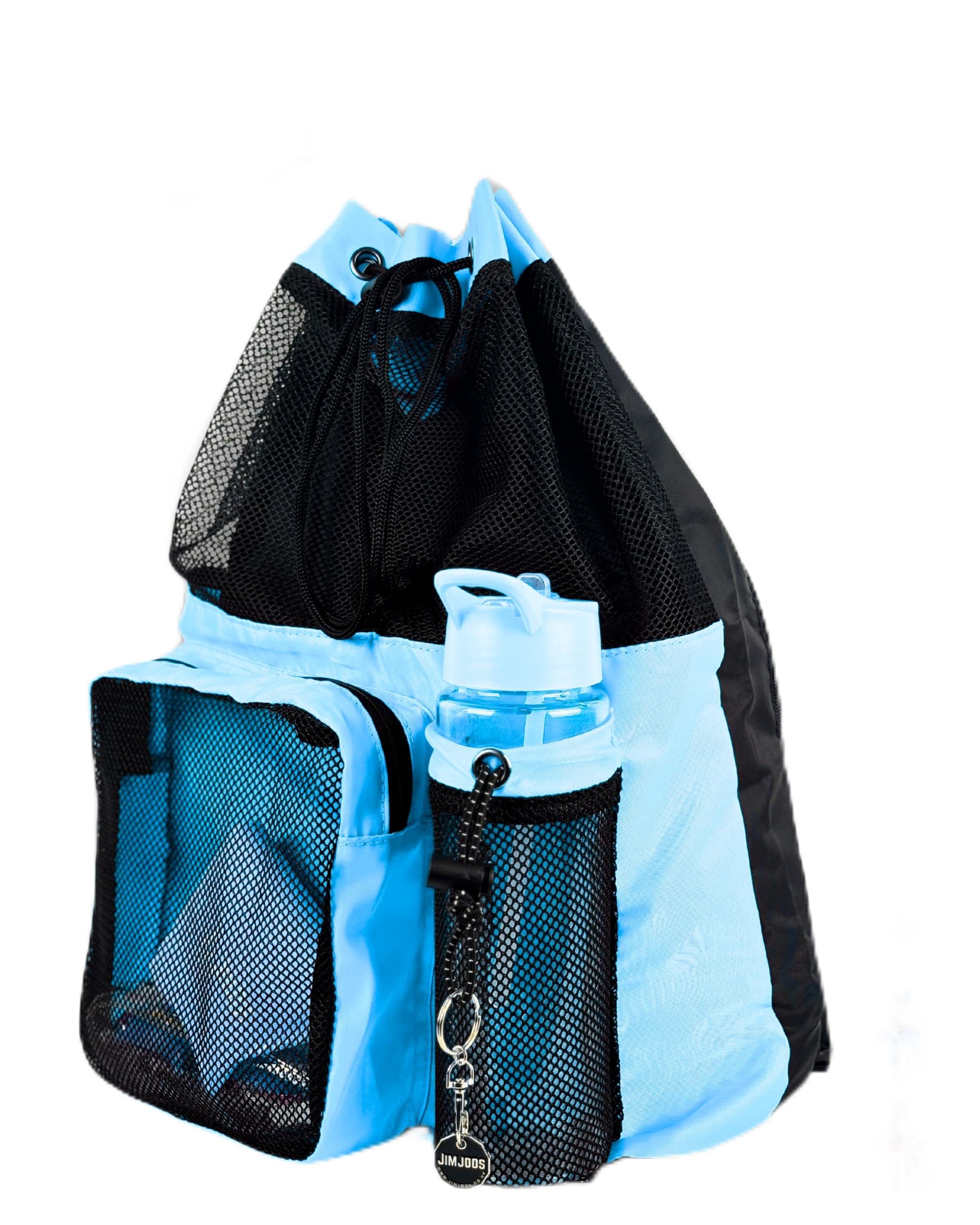 JIMJOOS Drawstring Mesh Swimming Bag - 25L Waterproof Swim Bag with Wet/Dry Compartment, Multifunctional Sports Backpack for Kids, Adults, Swimming, Surfing, Beach, Gym (Sky Blue)