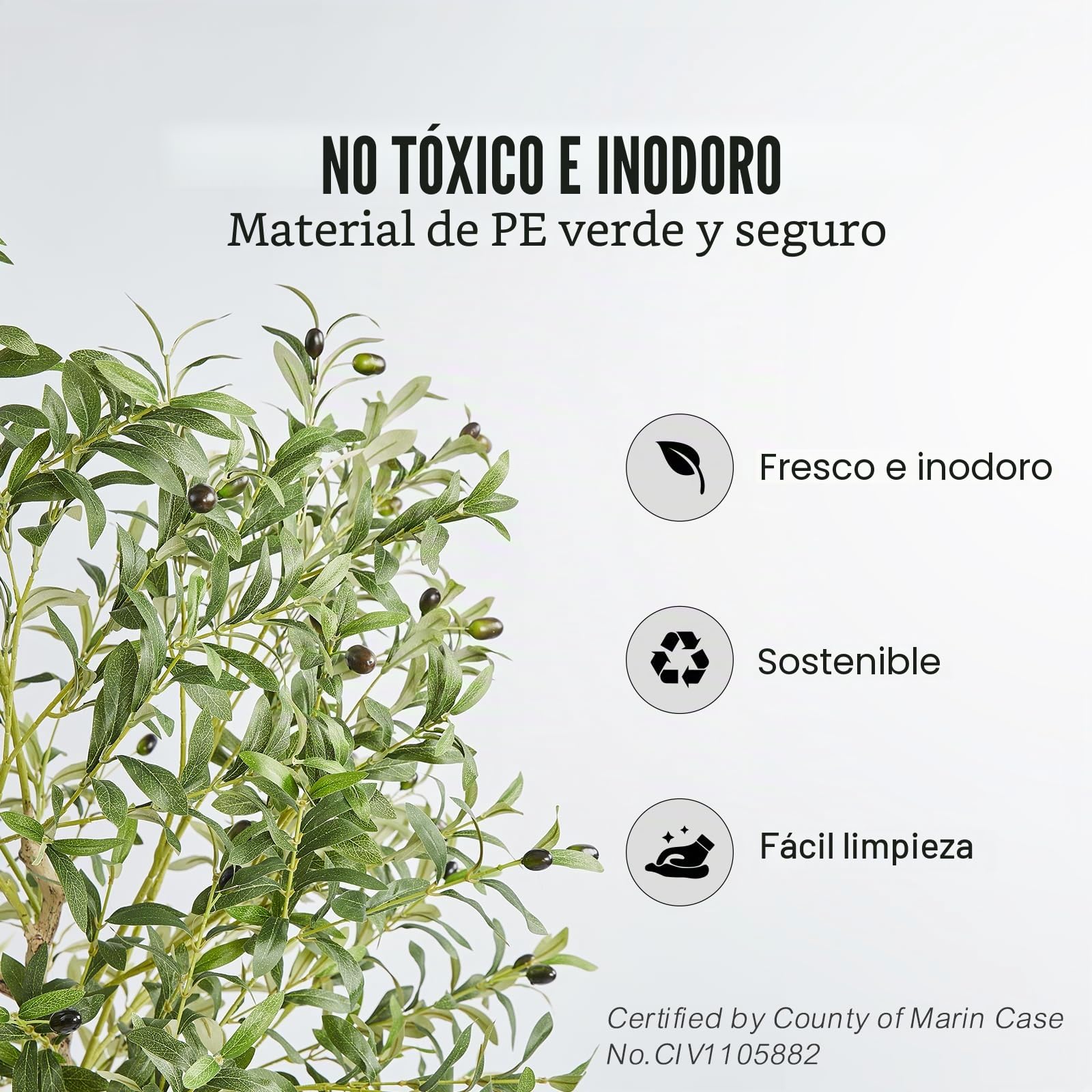 VEVOR Árbol Artificial de Olivo 810 x 1790 mm Planta Artificial de PE para Decoración Maceta de Árbol Verde 170 x 145 mm Planta Falsa para Hogar, Oficina, Hotel, Centro Comercial, Interior y Exterior