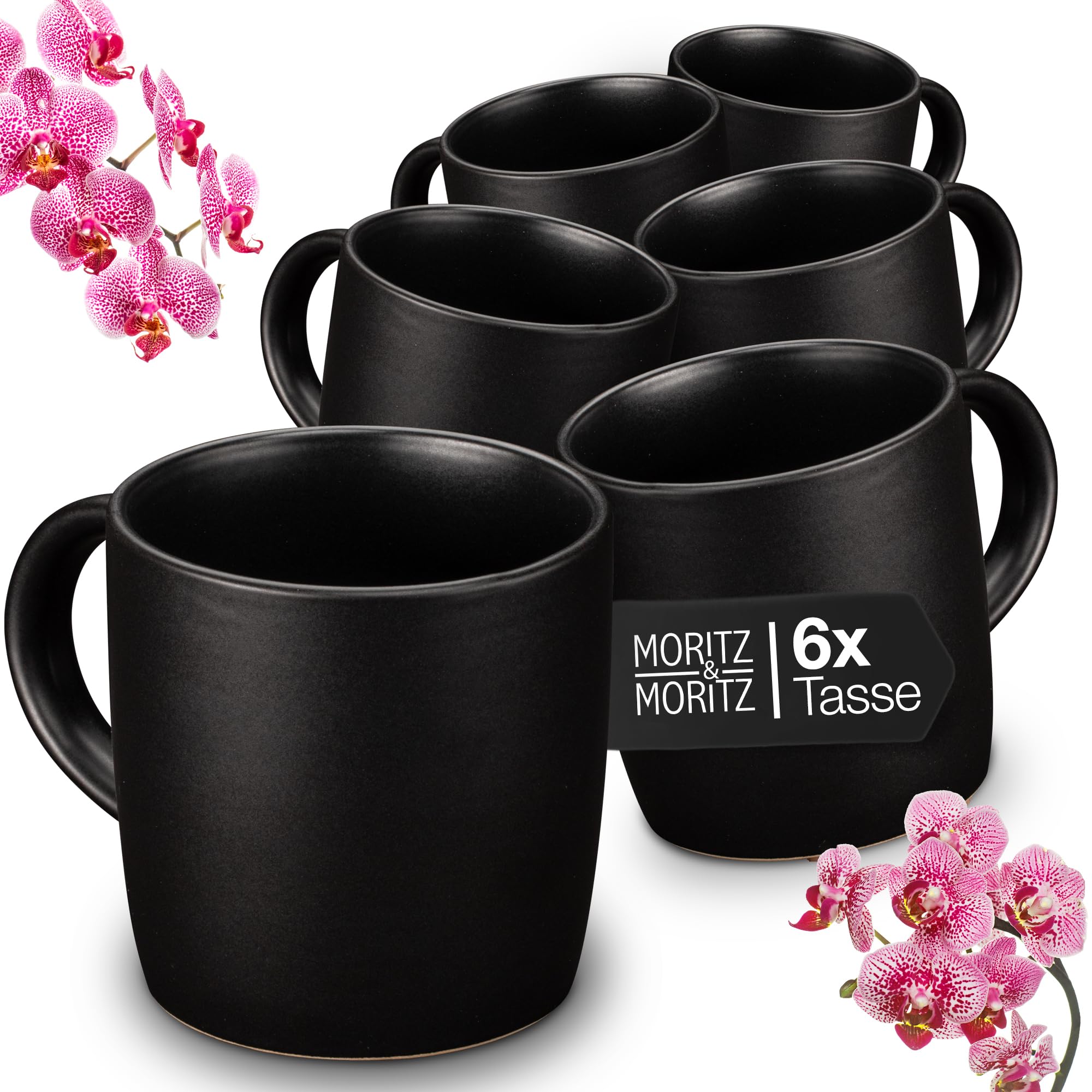 Moritz & Moritz NORDIC Set di 6 tazze da caffè nero - ca. 300 ml in gres di alta qualità - Design elegante con manico - tazze con manico per caffè, tè, cioccolata calda, cappuccino