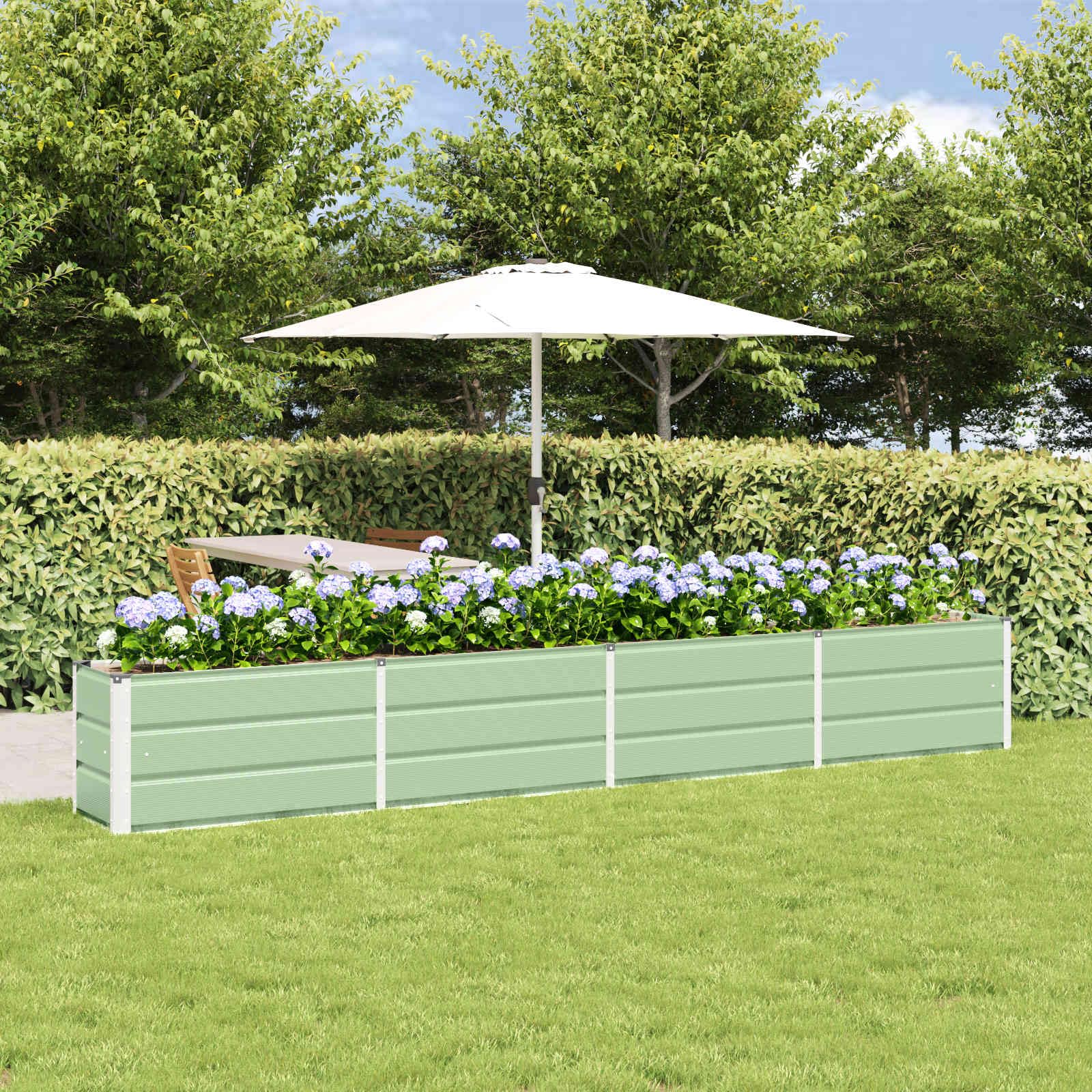 IKAYAA Metal Raised Beds Galvanised Raised Bed for Garden Raised Planters Outdoor Large for Growing Flowers,Herbs and Vegetables-Green-320 x 40 x 45 cm