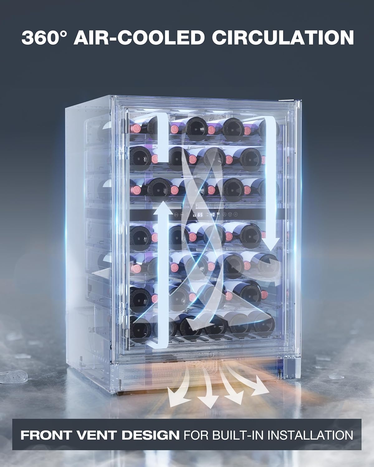 24 Inch Dual Zone Wine Fridge, 55-Bottle Wine Fridge Under Counter with Glass Door for Built-In or Freestanding, Wine Cooler Refrigerator with Removable Wooden Shelves, for Home/Bar/Office (Black)