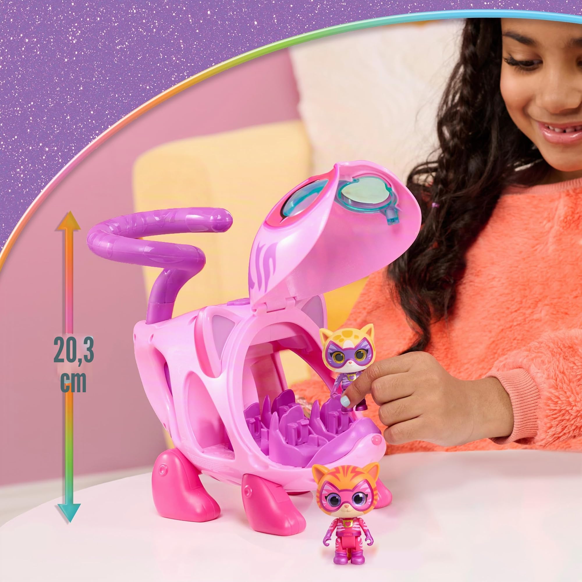 Just Play Hubschrauber Disney Junior SuperKitties Su-Purr Wild Kitty mit Licht und Sound, 14 cm, 3 Stück Figuren mit veränderbarer Form, Spielzeug für Kinder ab 3 Jahren, Rosa