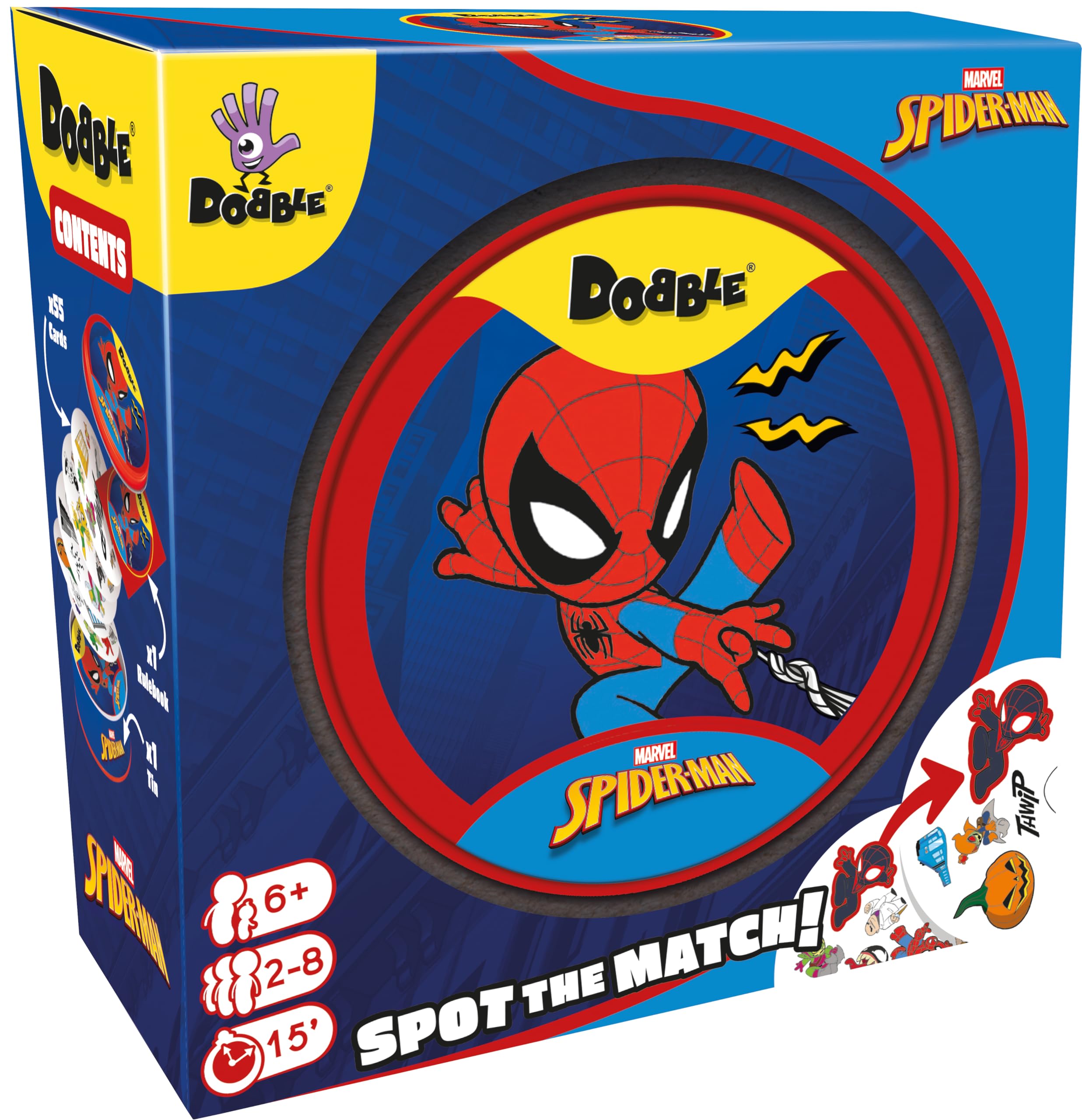 Asmodee | Dobble Spiderman | Family Card Game | Ages 6+ | 2-8 Players | 15+ Minutes Playing Time