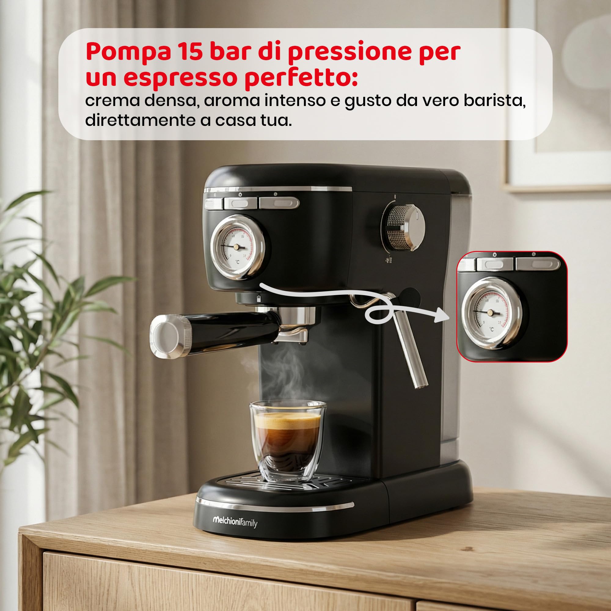 Aromatica Plus Machine à Café Expresso 3 en 1 Compatible Dosettes E.S.E, Capsules et Café Moulu | 15 Bars, Réservoir 1,2L, Mousseur à Lait Manuel pour Cappuccino, Noir