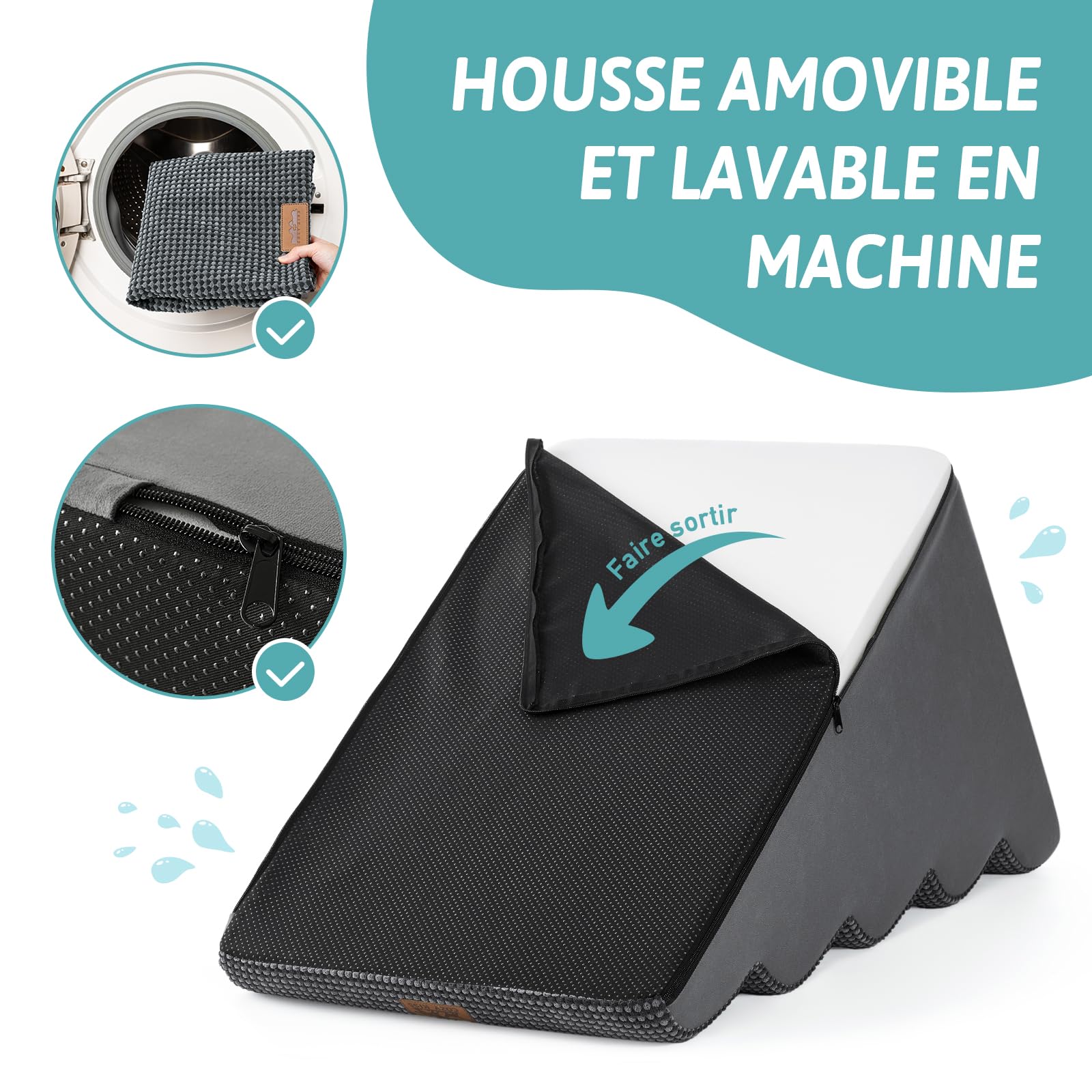 COZY KISS Large escalier pour Chien et Petit Animal Domestique avec Housse Anti-Fuite (Noir grisâtre, 50x83x57cm, 5.0)
