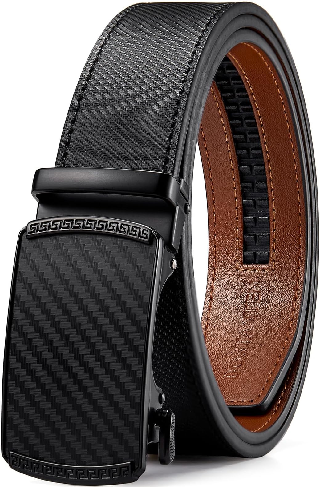 BOSTANTEN Mens Belt Leather Ratchet Belt For Men Dress and Casual with Adjustable Buckle, Trim to Fit