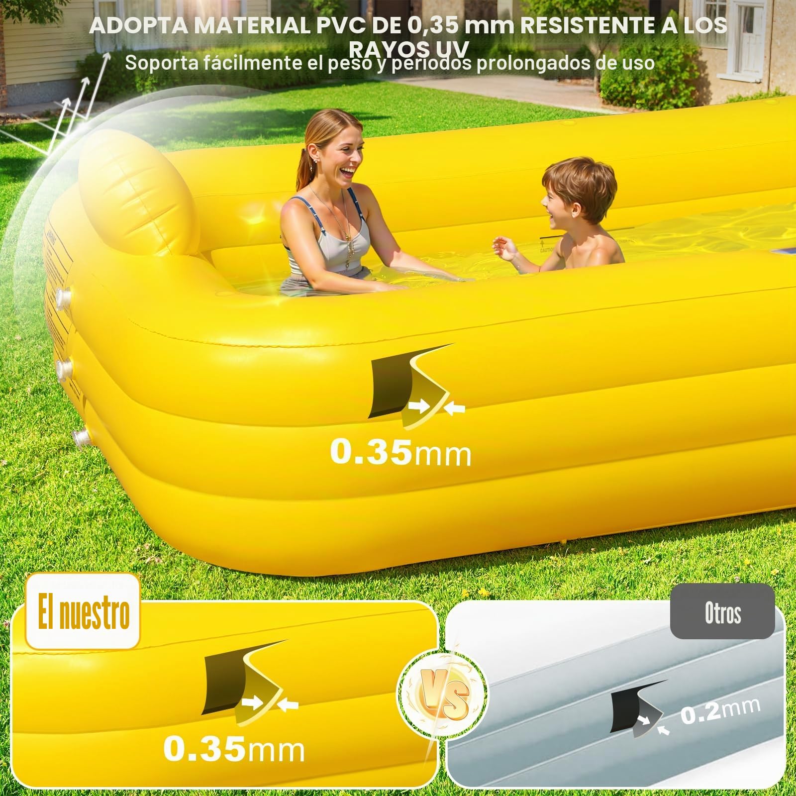 KingSom Piscina Hinchable con Luces, Anatra Piscina Inflable Solare, Piscina Hinchable Rectangular Grande para Niños y Adultos, 254 x 160 x 56 cm Piscinas Hinchables Familiar para Jardin, Exterior