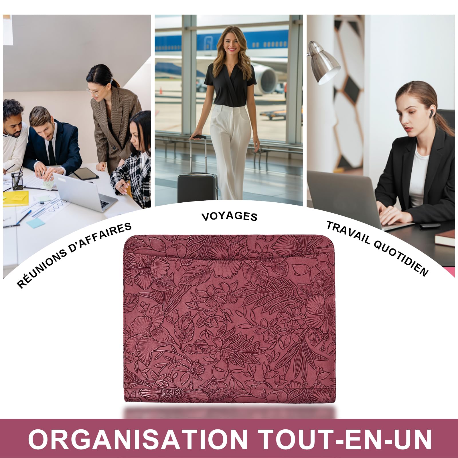 Leathario Portfolio A4 Porte-documents, avec à 4 Anneaux, Organiseur de Conférence, Carnet d'écriture - Dossier de présentation professionnel
