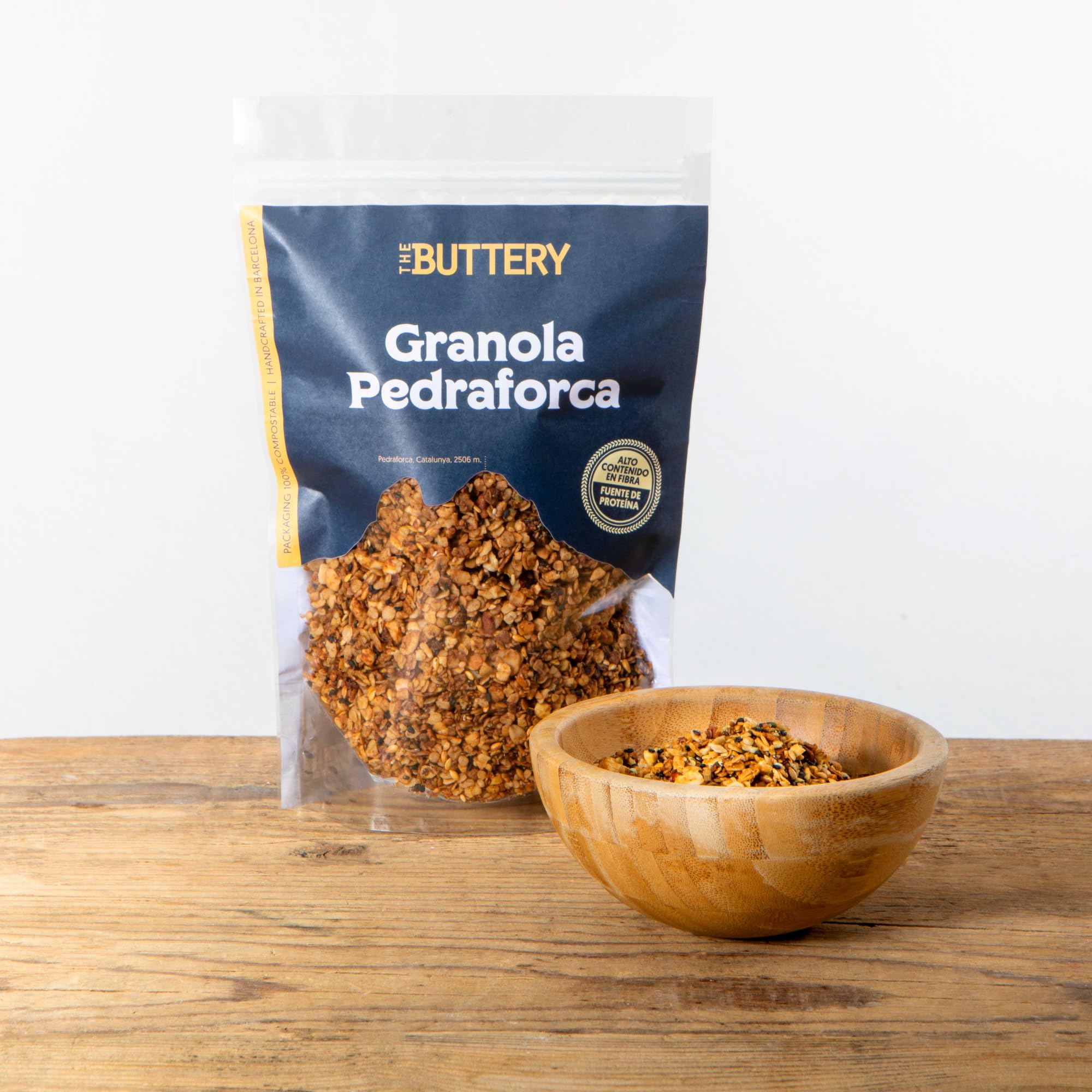 The Buttery – Granola Pedraforca - Crema de Cacahuete Chocolate & Dátil. Fuente Proteína/Fibra. Avena, Anacardo, Almendra, Chía, Lino, Cáñamo, Sésamo, Aceite Oliva V. Extra, Miel, Coco, Canela - 280g