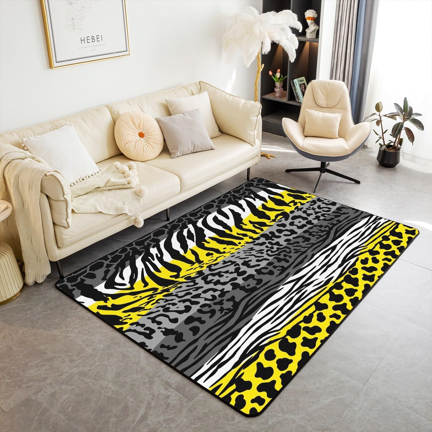 Tapis 3D imprimé léopard animal abstrait antidérapant pour salon et chambre