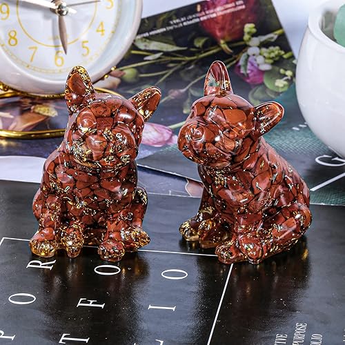 Miniatura 3 de Rockcloud Figuras talladas a mano de resina de bulldog francés de cristal de jaspe rojo para decoración del hogar