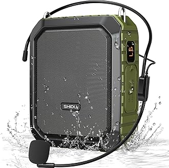 SHIDU Voice Amplifier for Teacher with Portable Microphone and Speaker, 18W Megaphone with Wired Mic Headset, IPX5 Waterproof & Rechargeable Bluetooth Speaker Systems for Tour Guide (NOT Wireless)