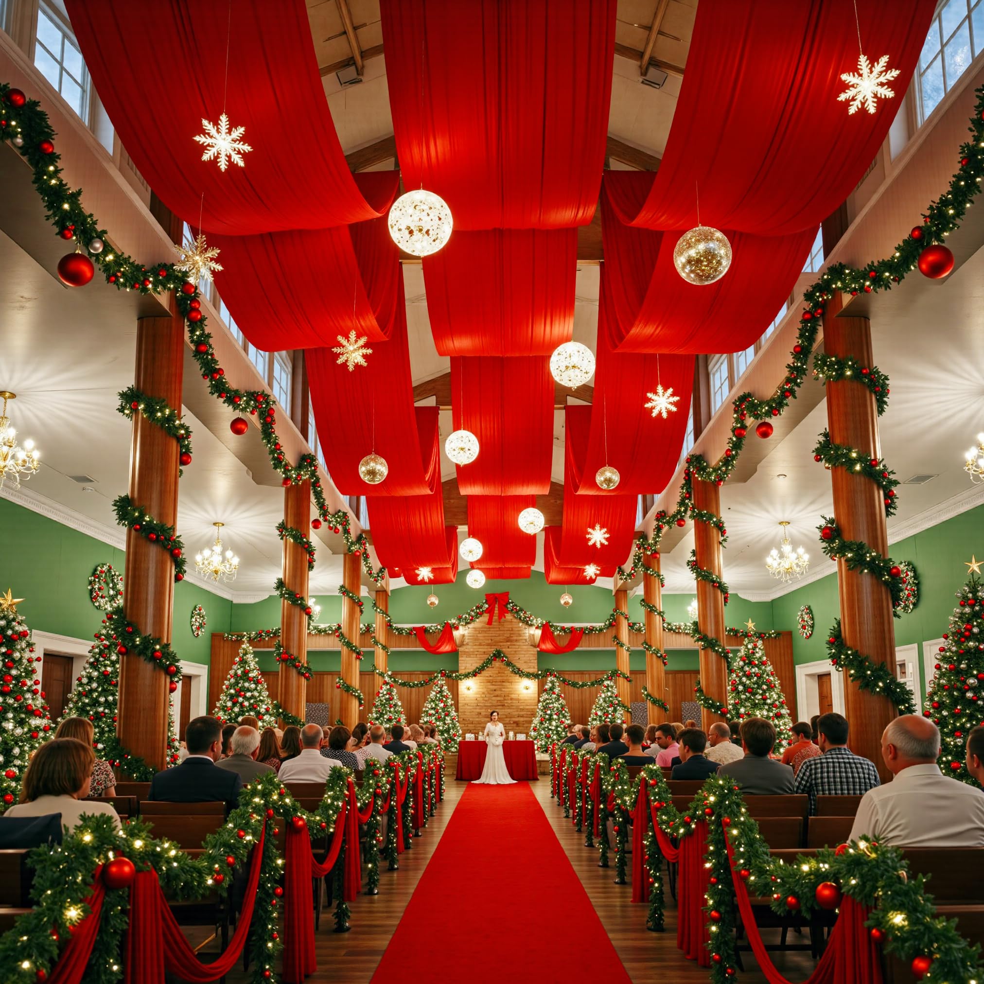 10ftx40ft Red Ceiling Curtain for Valentine’s Day Decoration – 2 Panels Wrinkle-Free 40 FT Long Tent Draping Curtains for Wedding, Birthday & Theme Parties, 40ft Height with Rod Pocket