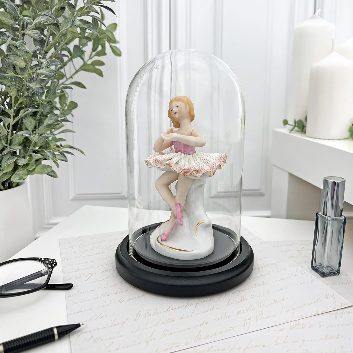 Plymor 4" x 7" Glass Display Dome Cloche (Black MDF Wood Base)