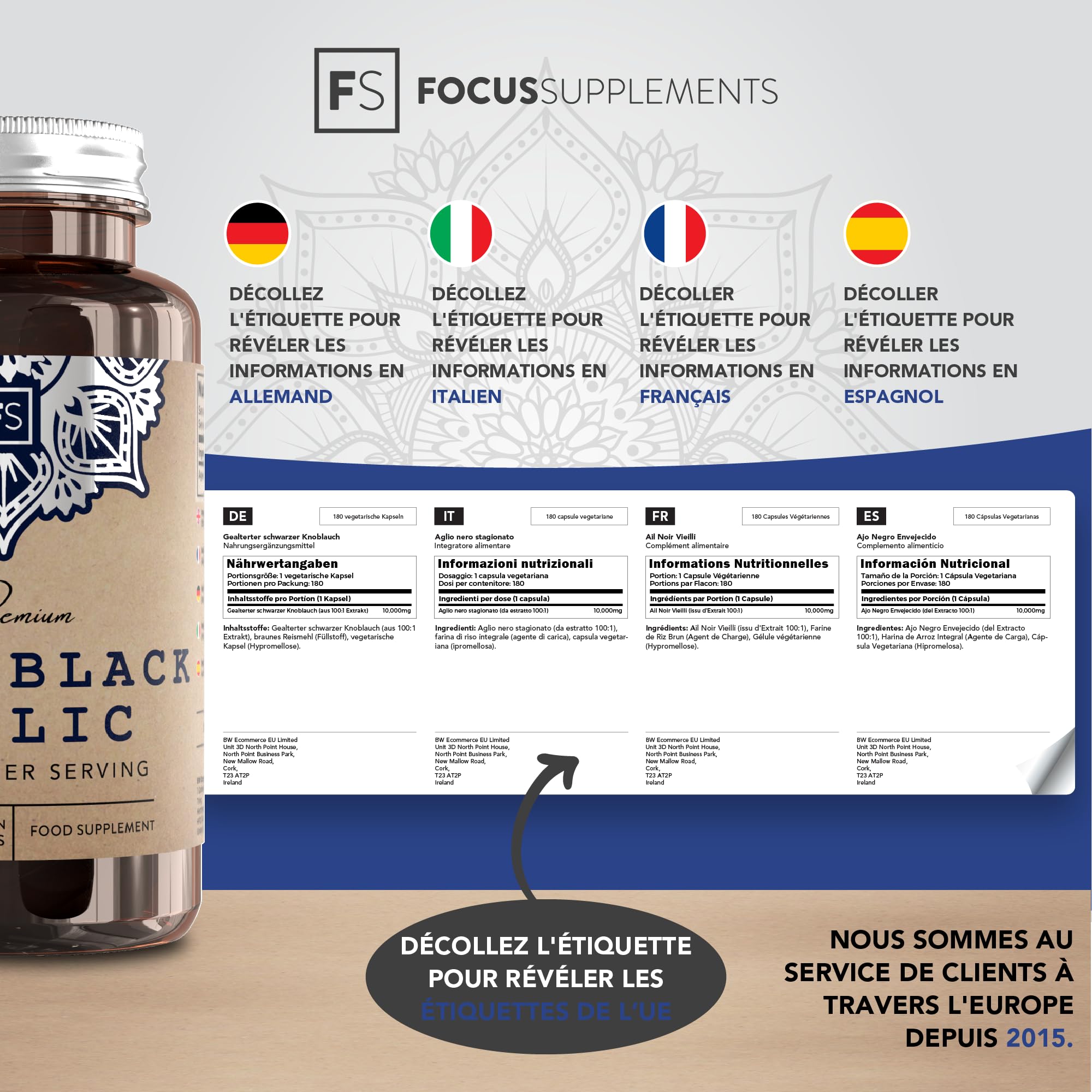 FS Ail Noir Vieilli | 180 Capsules d'ail Noir Inodore Haute Résistance - 10,000mg D'extrait D'ail par Capsule | Sans OGM, Sans Gluten et Sans Allergène | Fabriqué au Royaume-Uni