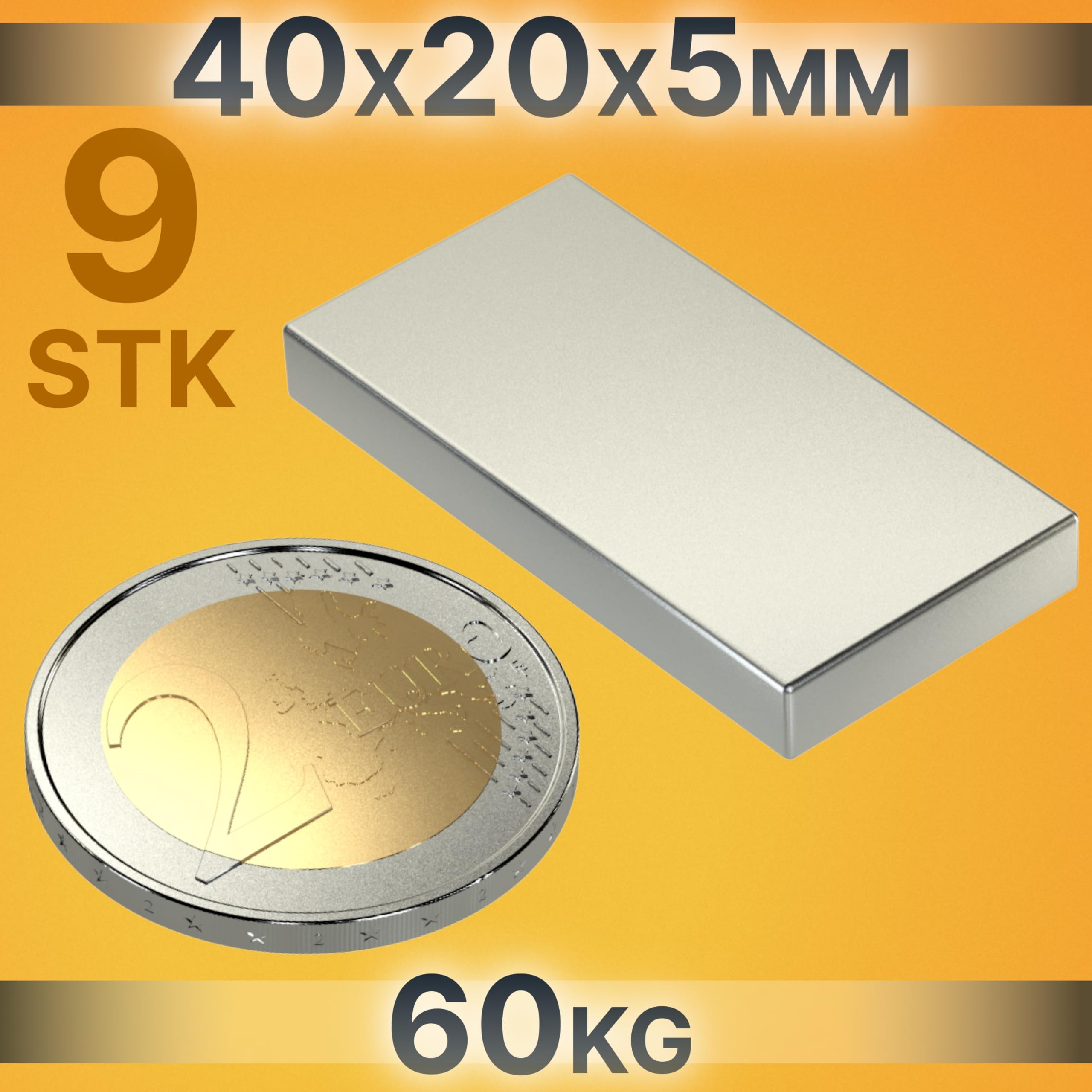 RICOO 40x20x5 NiCuNi Neodym Magnet extra stark Whiteboard Magnete für Magnettafel Mini Magneten starker Halt Supermagnete Minimagnete für Kühlschrank Würfelmagnete 9 Stück
