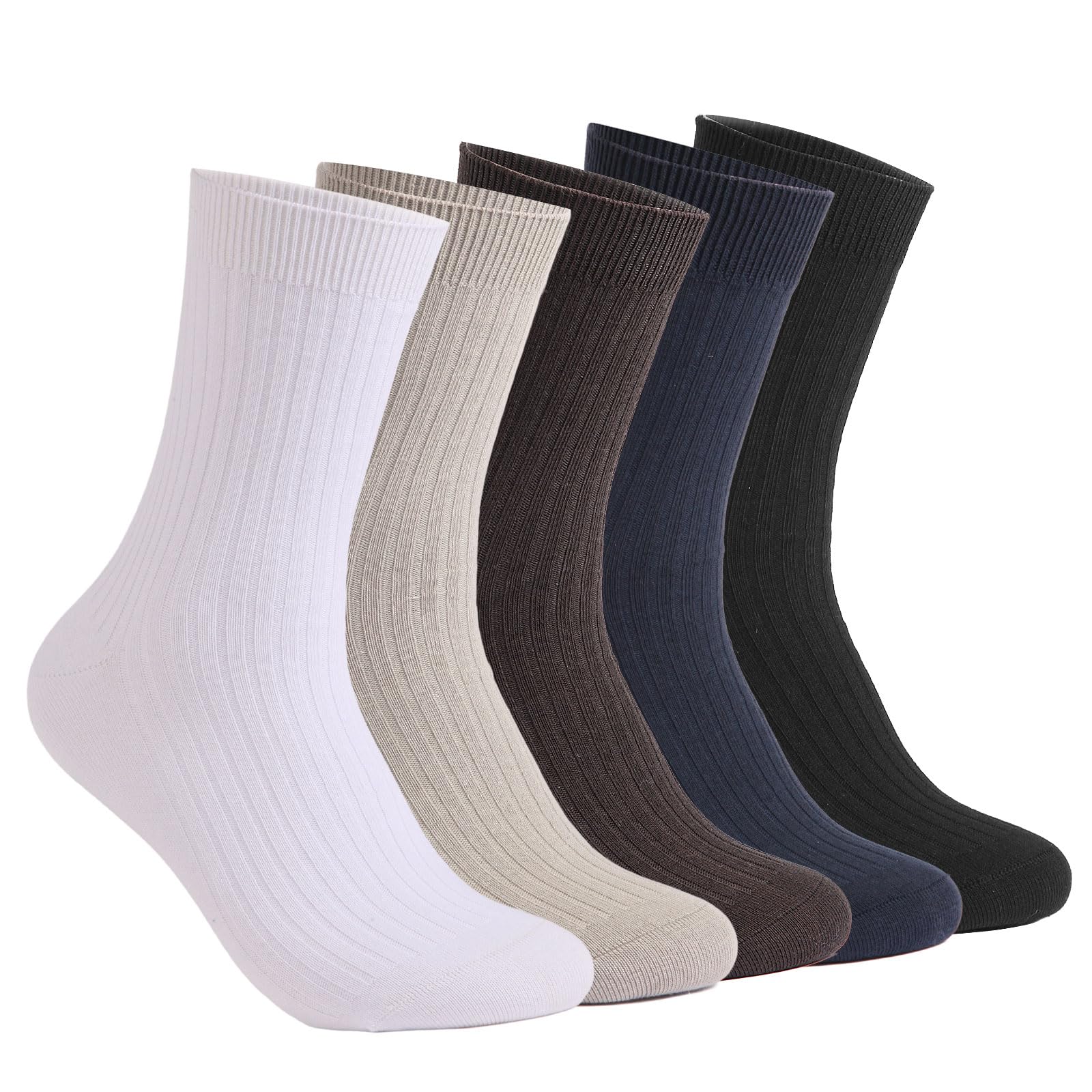 Chaussettes Homme Coton Rayures - Lot 5 Paires Taille 39-43 - Anti Odeur Bout Plat Double Aiguillage - 100% Coton Softness - Mi-Mollet Ville Costume