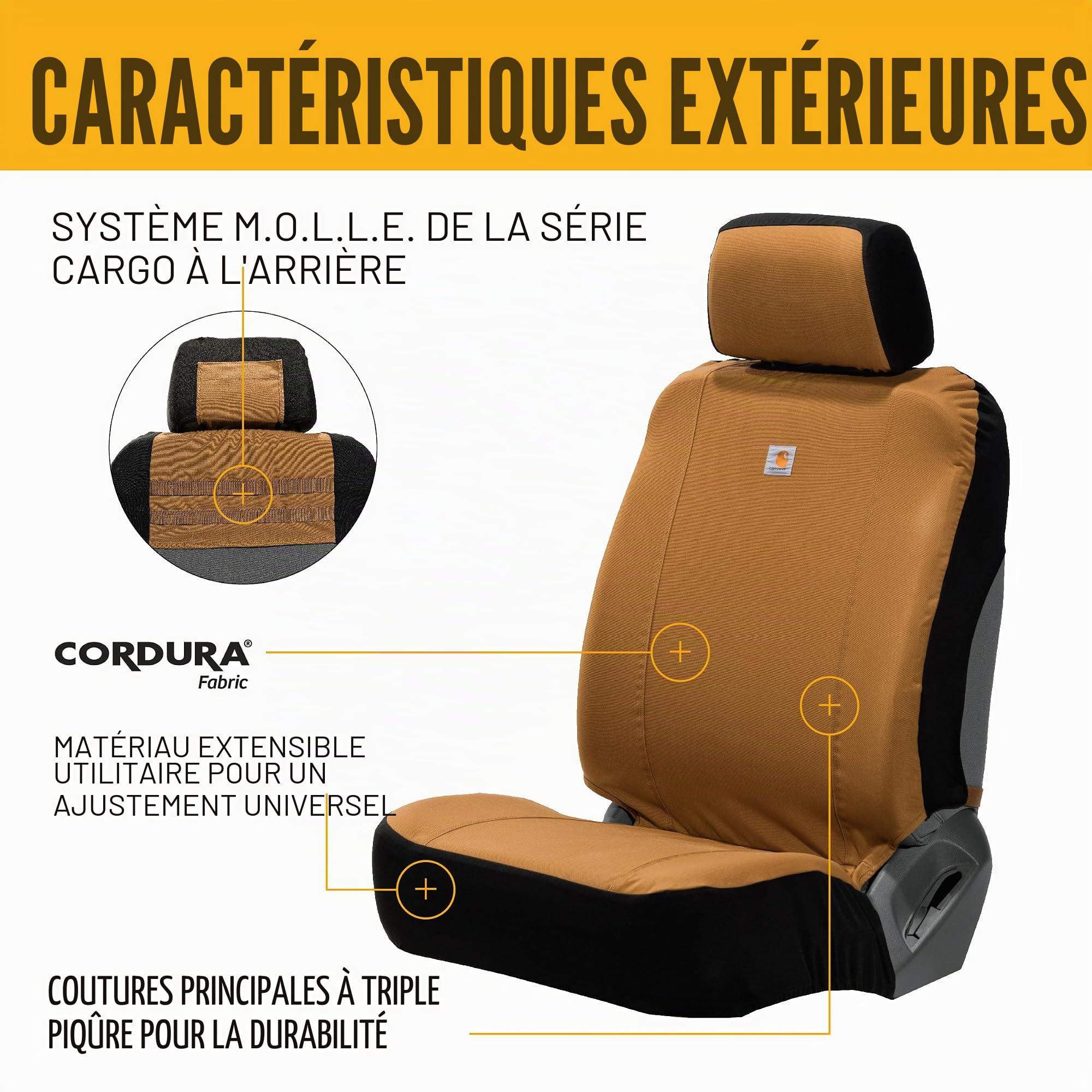 Carhartt Housses de siège universelles en Toile de Nylon, Protection Durable avec Protection Contre la Pluie