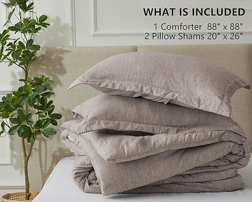 Miniatura 6 de CozyLux Juego de edredón tamaño Queen  Edredón de lino suave de lujo con teñido catiónico de 3 piezas para todas las estaciones, juegos de cama