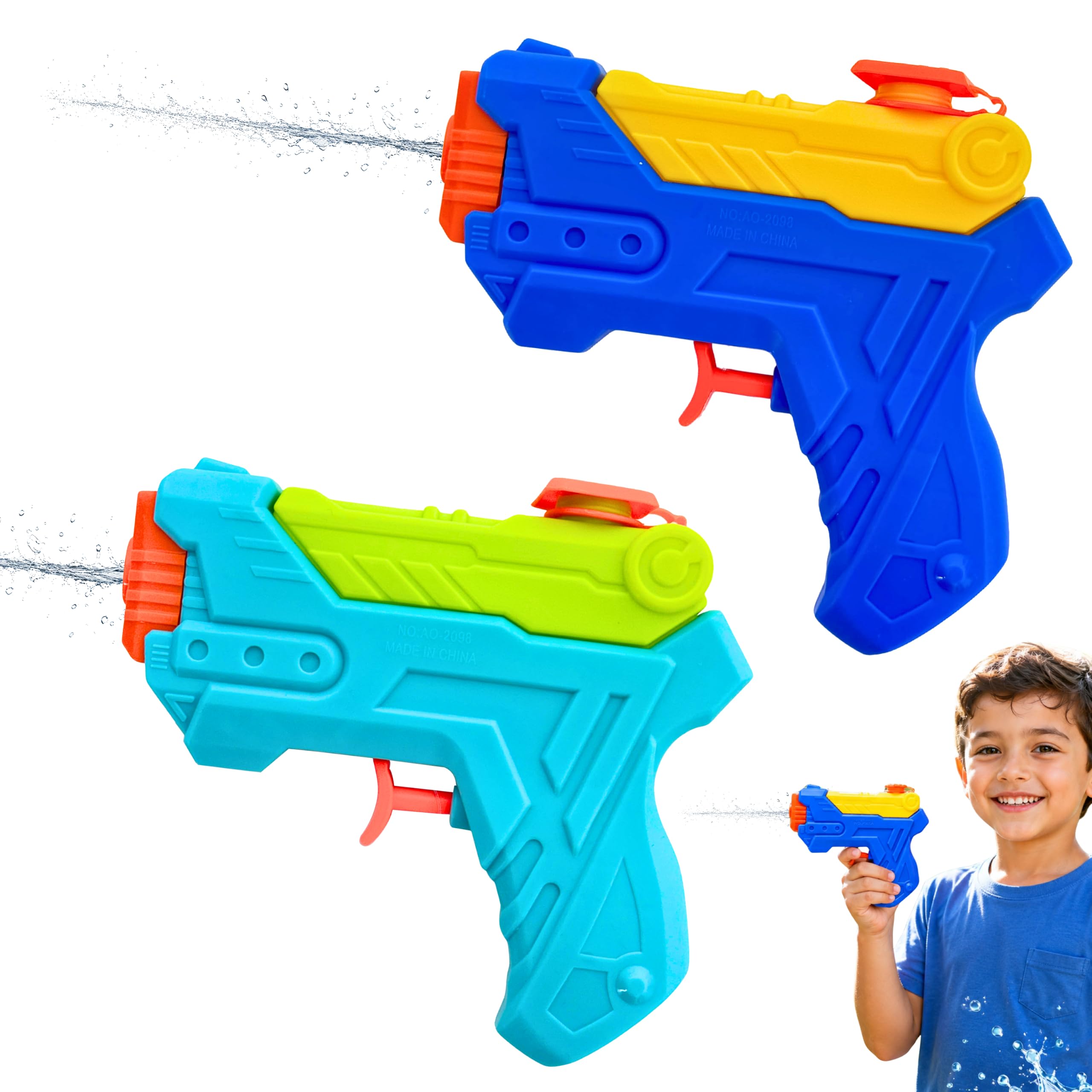 2Pcs Kids Water Gun Set, Blue & Sky Blue 15cm Next Gen 200ml Tank 6M Range Shooter Water Blasters Manual Trigger Easy Fill Outdoor Water Toys for Garden Beach Pool Summer Family Games