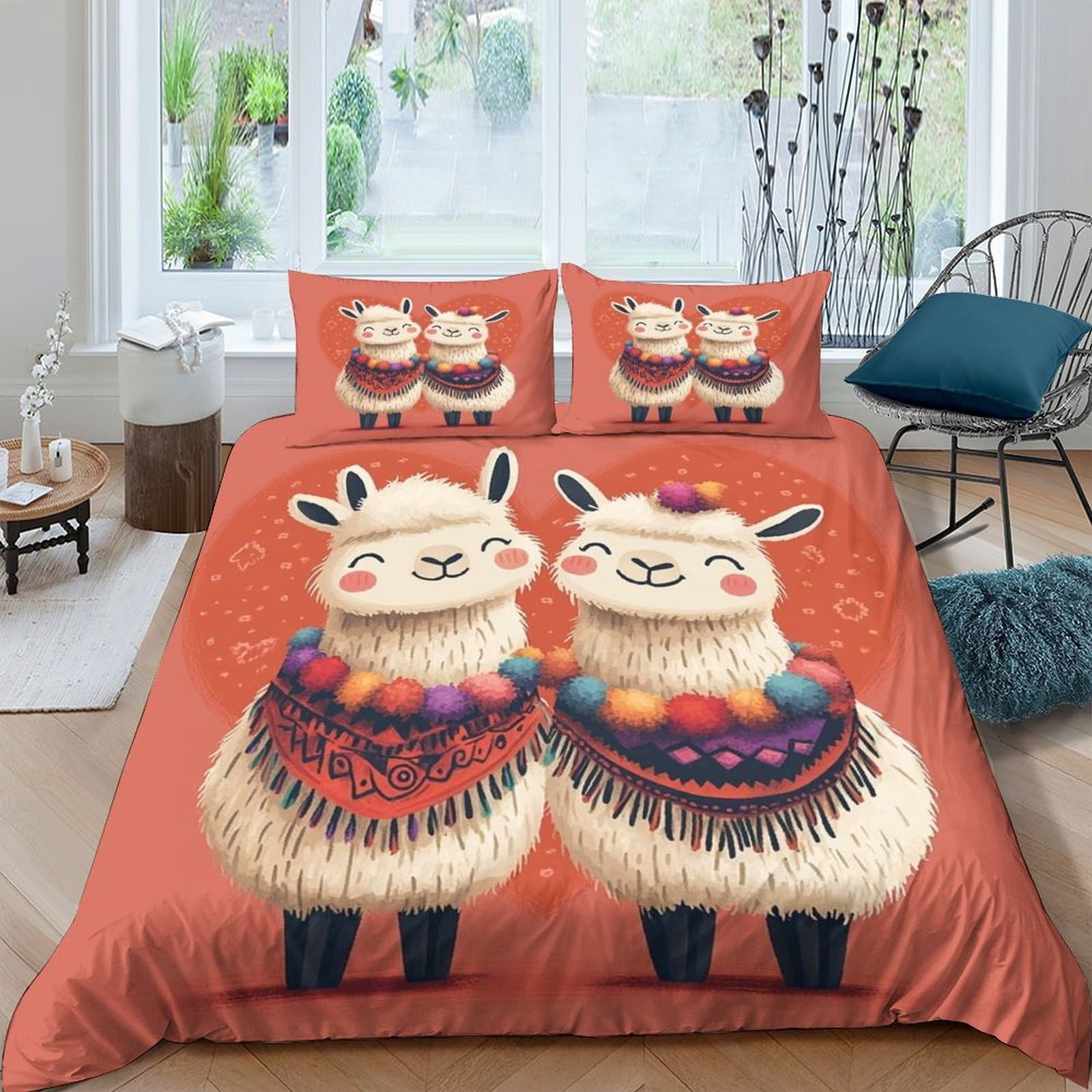 Ctjqhvkz Style-4 3D Printed Cute Llama Couple Fitted Sheet Microfiber Soft Orange Cartoon Alpaca Bed Cover For Bedroom Dorm Mattress Protection Decor Single（135X200cm）