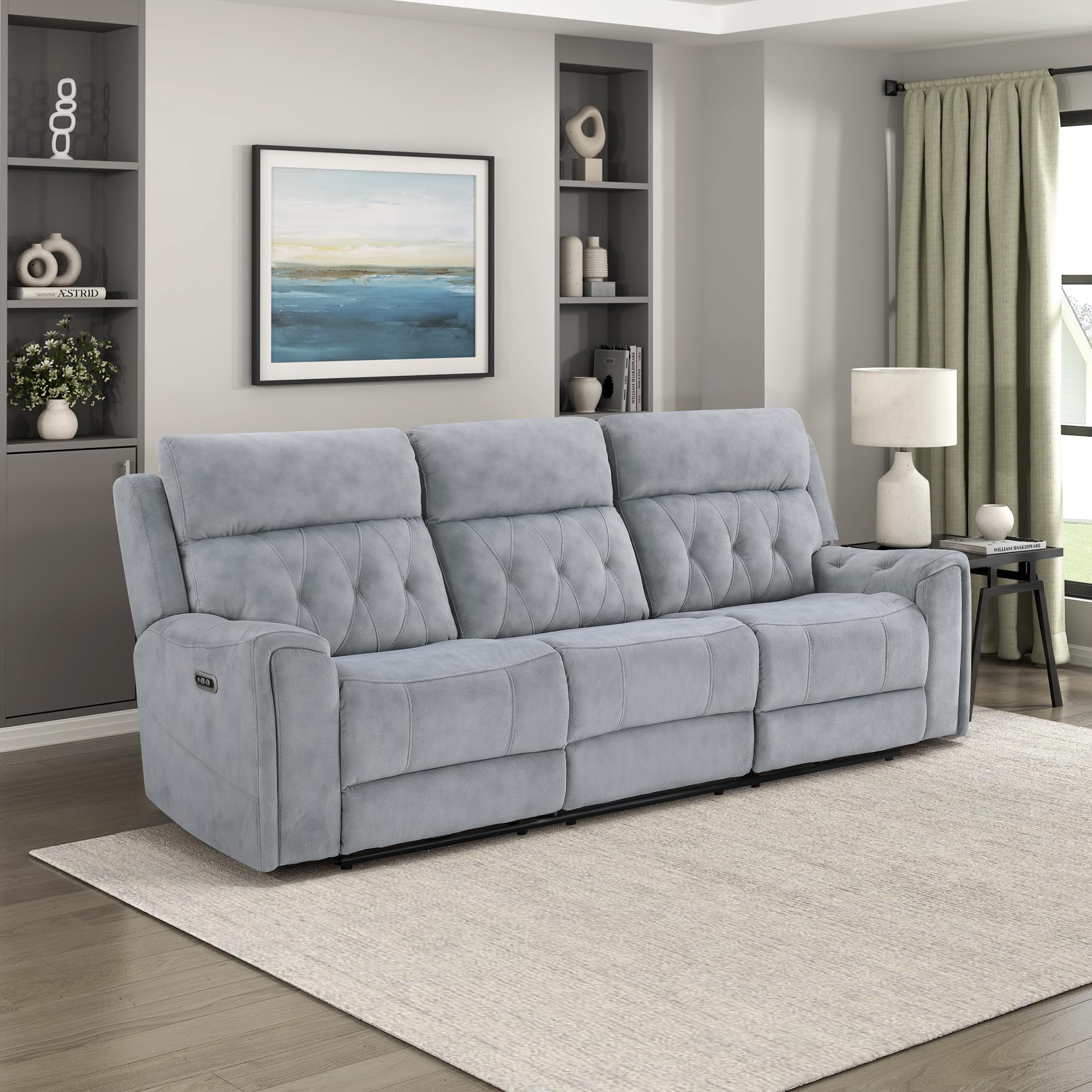 Lexicon Wall Hugger Power Double Reclining Sofa, Microfiber Home Theater  Seating, Charging Ports/Hidden Cup Holders/Adjustable Headrest/Diamond