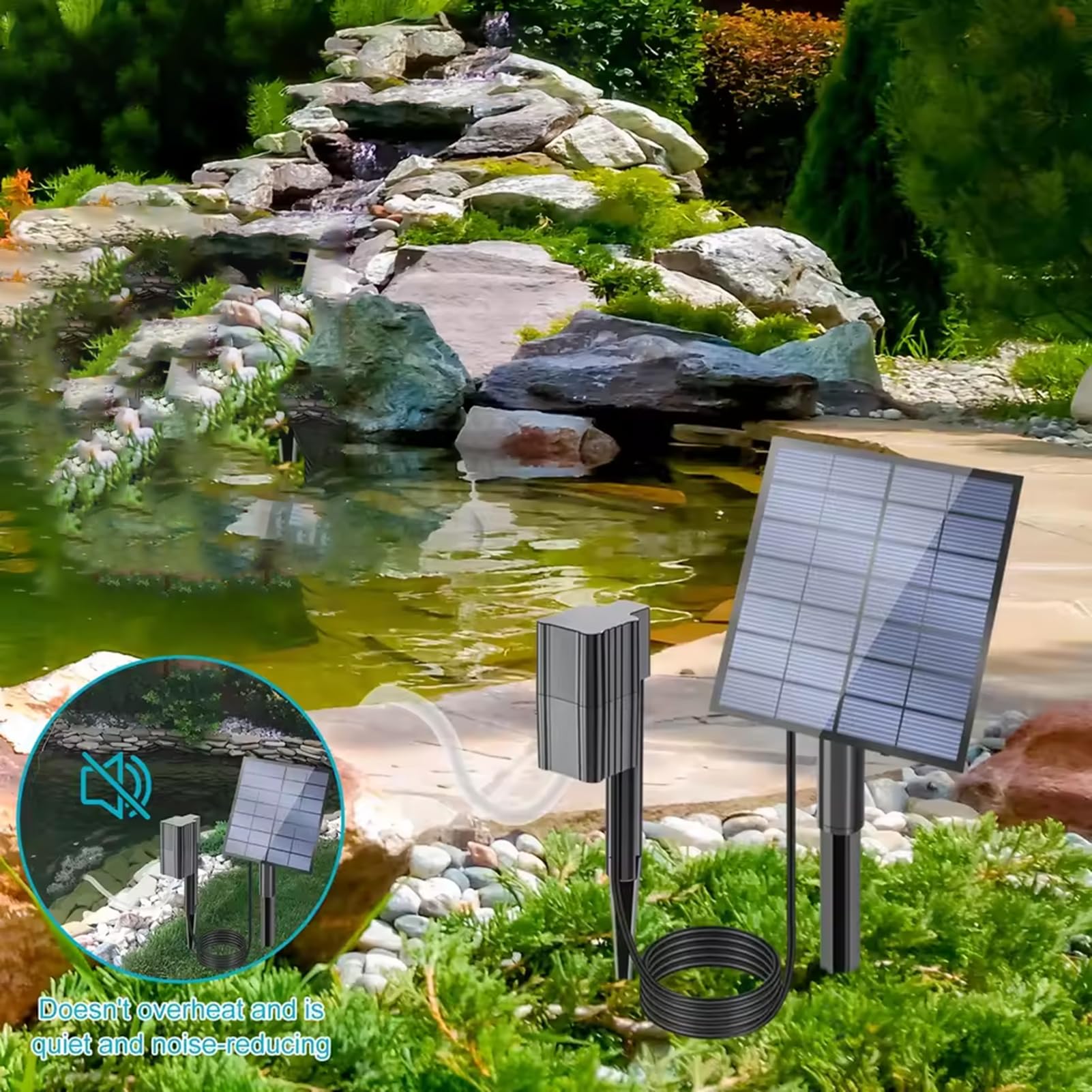 Solar Pond Aerator with Air Pump, 2.5W Solar Teichbelüfter mit Luftpumpe, Luftstein & Schlauch, Solar Sauerstoffpumpe Teich, Leise Teichbelüfter Aquarium, Sauerstoff Luftpumpe für Gartenteich, Angeln
