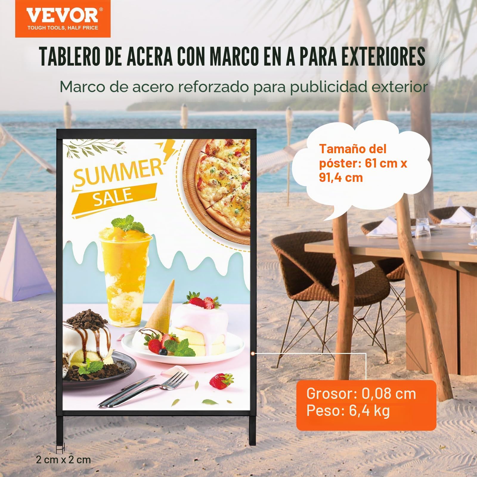 VEOVR Soporte para Carteles en Forma A Expositor Doble Cara 91x61 cm Caballete de Acero para Carteles Plegable y Portátil Tablero Publicitario Impermeable para Bares Restaurantes Exposiciones Exterior