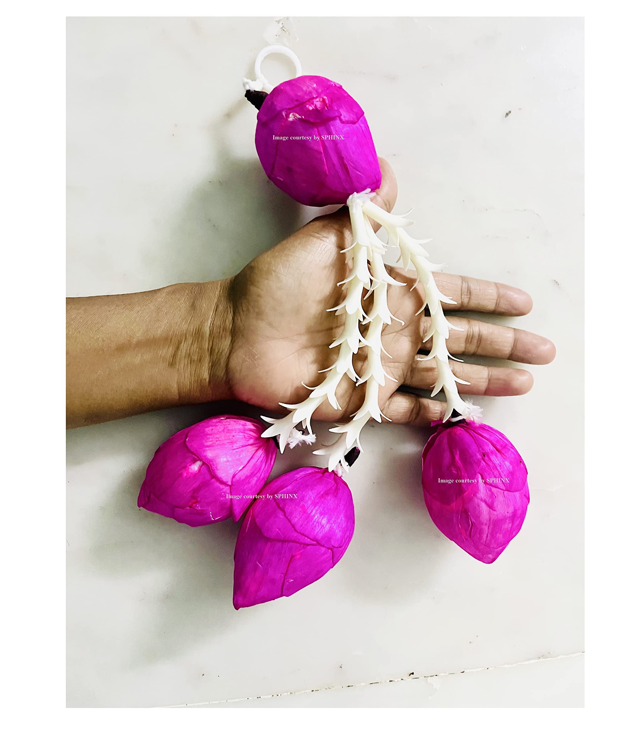 SPHINX Sola lotus and rajnigandha hangings, lotus flower latkans, for Festive decor Pooja room decor Wedding Housewarming home function decorations ( Height Approx 28 cms)- (3 Line Latkan, 2 Pieces)