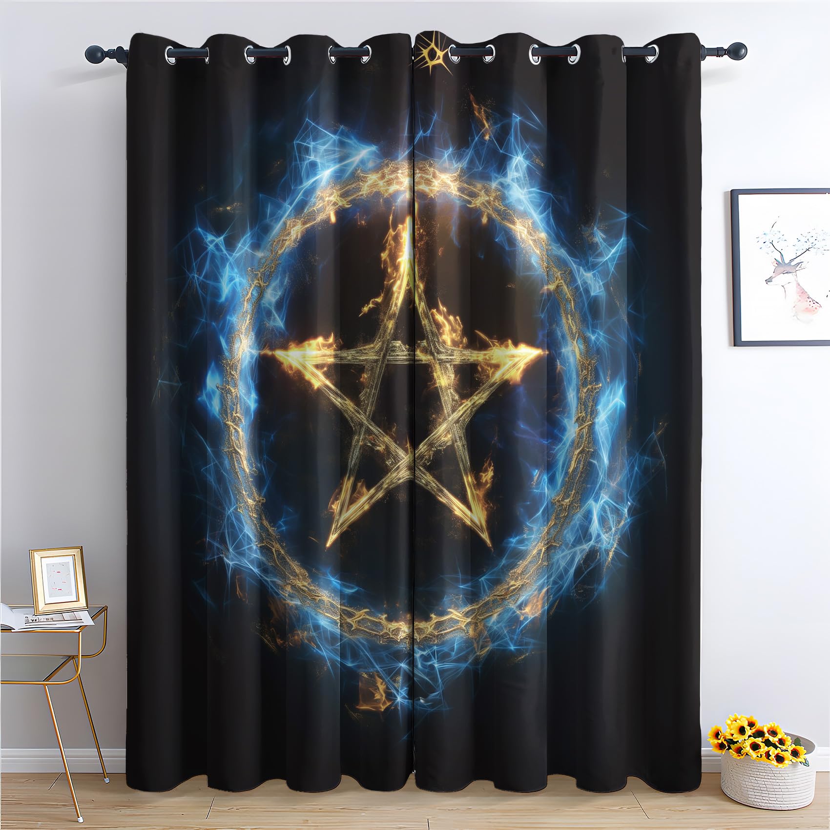 Zcwl Pentagram Curtains For Bedroom Living Room - Gothic Blackout Curtains - Thermal Eyelet Curtains & Drapes - 84 Drop Patterned Window Treatments - 52X84 Inch (W X L) 2 Panels