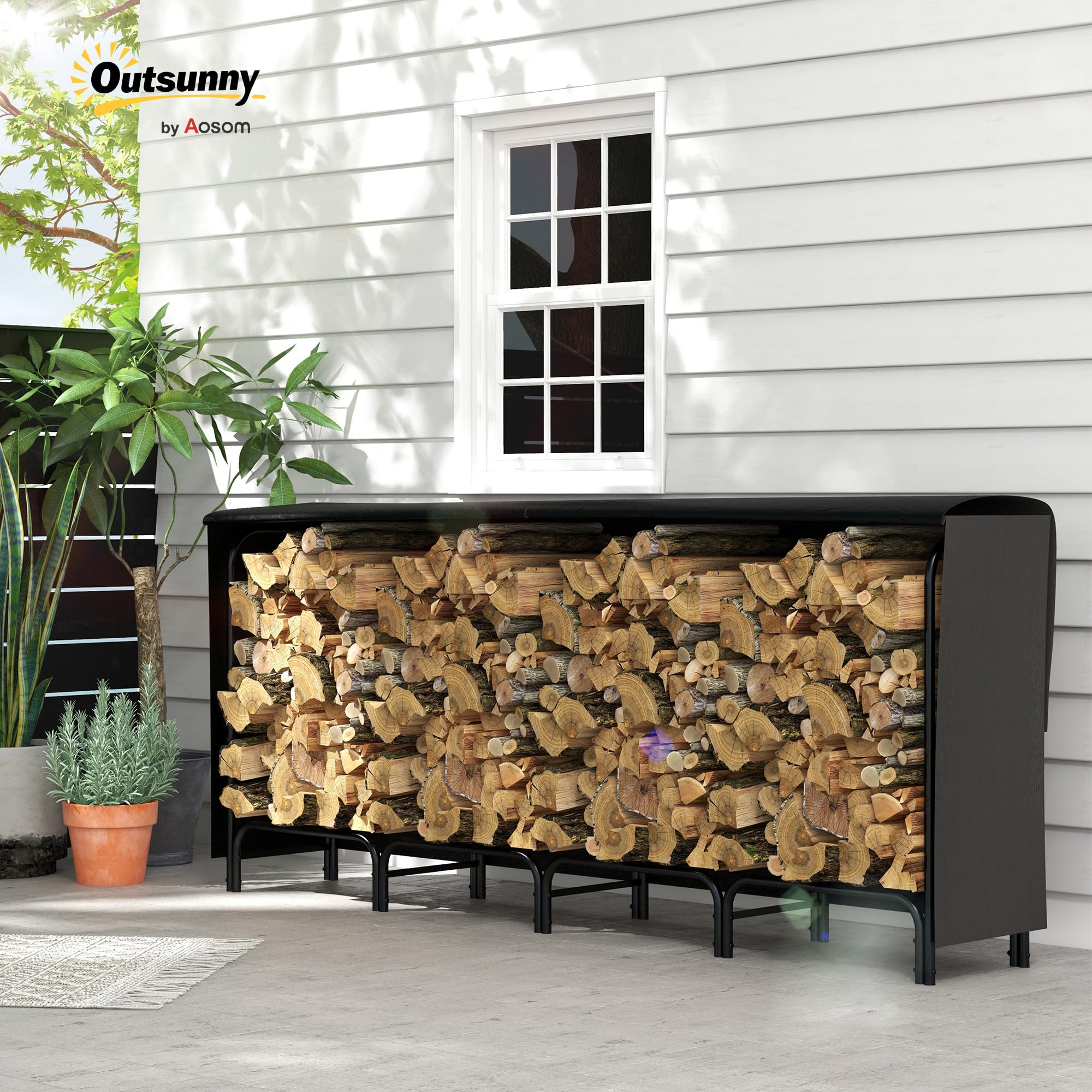 Outsunny Portalegna da Interno ed Esterno in Metallo 240x36x99 cm Nero