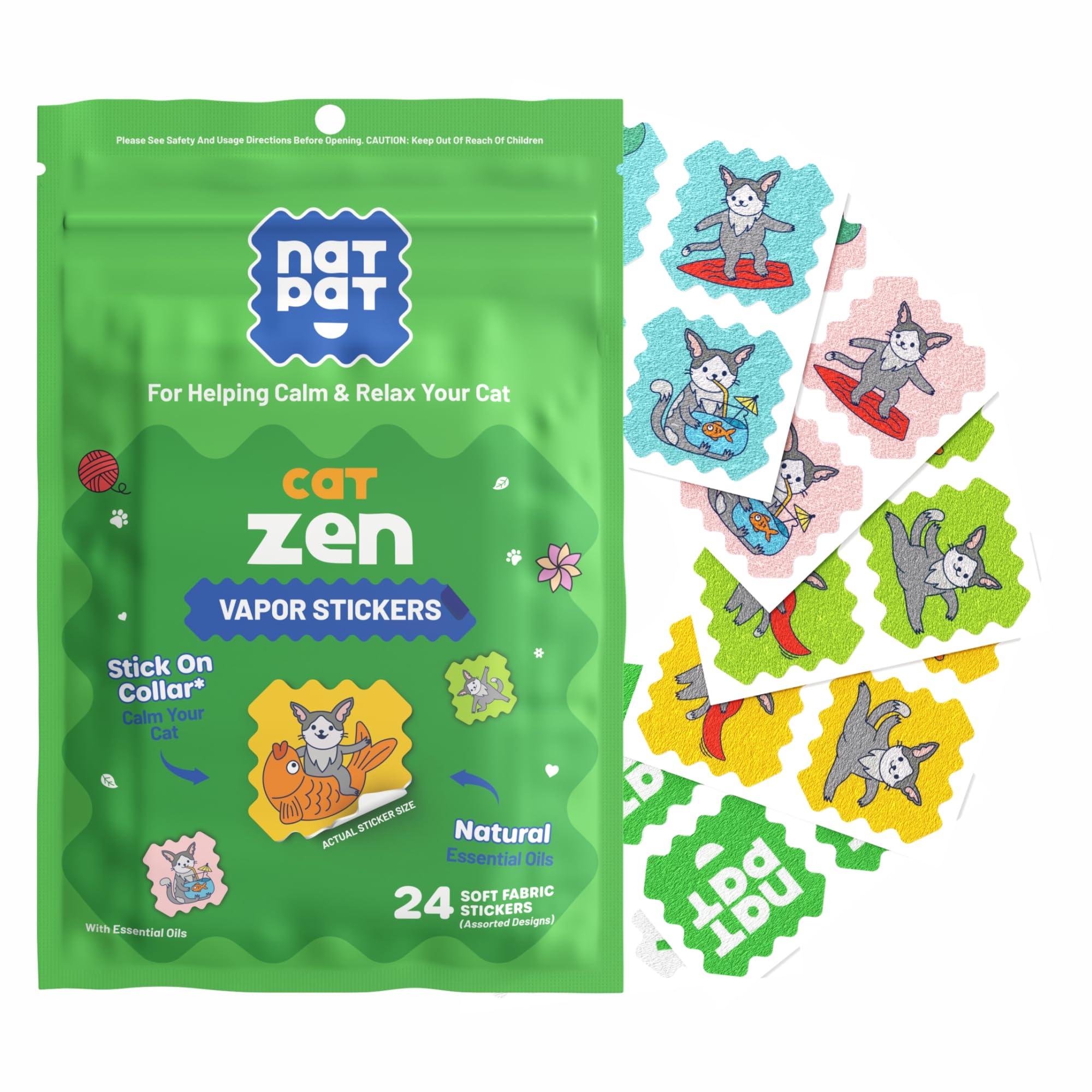 NATPAT Zen Patch Calming Stickers for Cats – Natural Aromatherapy Anxiety Relief for Cats, Non-Toxic Peel-and-Stick Patches with Lavender, Orange & Vanilla Oils - 24 Pack