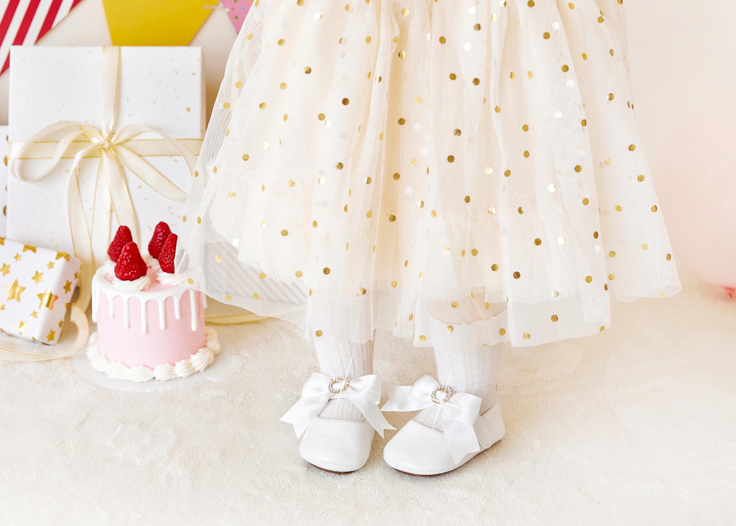 PHIRAMIN Baby Girls White Mary Jane Flats - Infant 6-9 Months Walking Shoes Soft Rubber Sole Princess Wedding