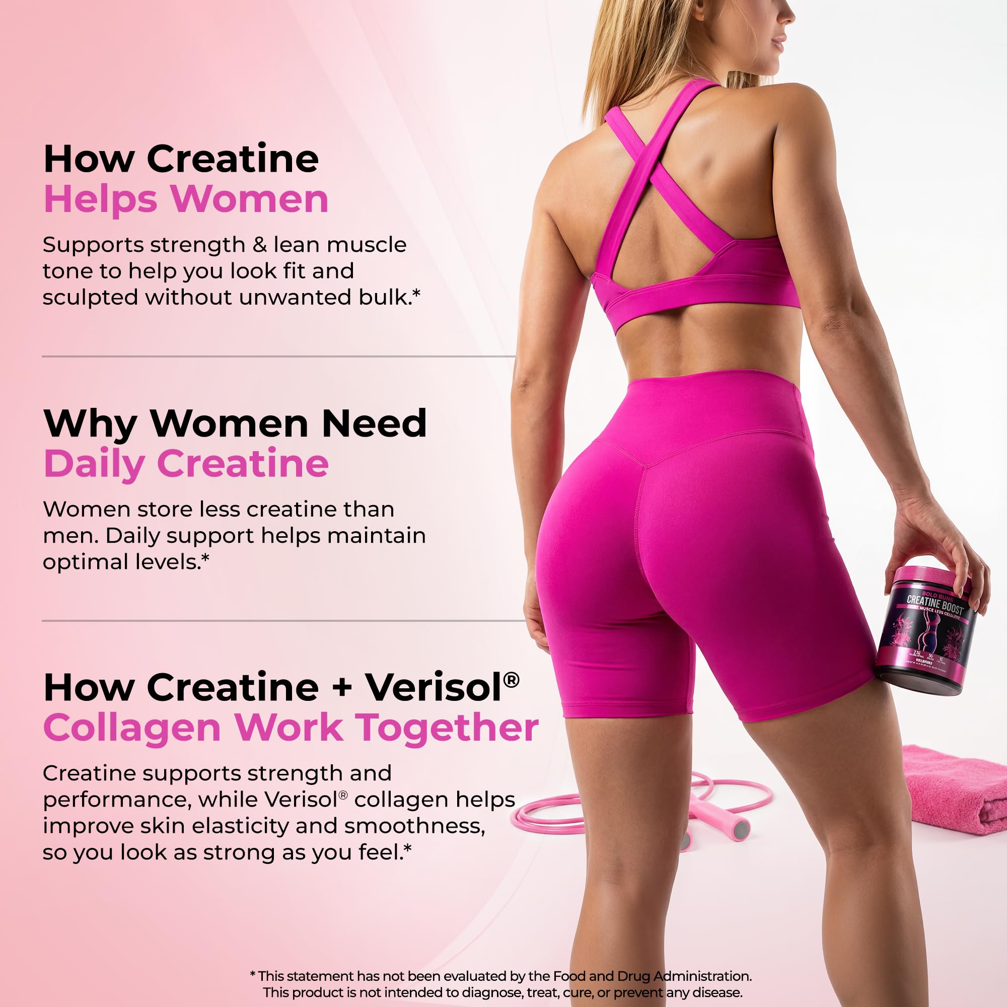 Bold Buns Creatine for Women – Supplement with Collagen & BCAA – Supports Muscle Development, Post-Workout Recovery, Skin Elasticity, Healthy Hair & Nail (30 Servings, Unflavored) — Amazon image 6