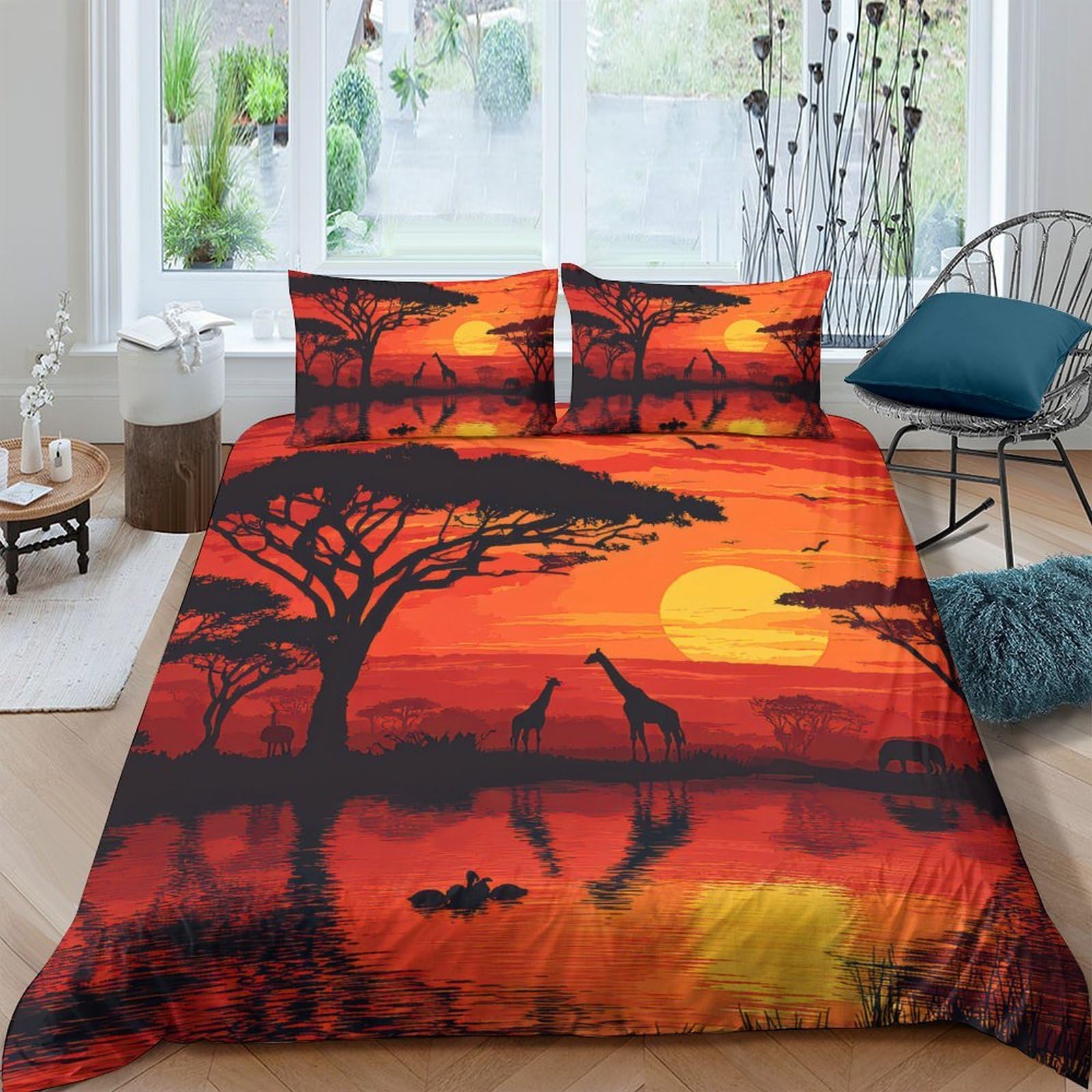 Ctjqhvkz Style-10 3D Printed African Sunset Fitted Sheet Microfiber Soft Breathable Safari Landscape Mattress Cover For Bedroom Home Decor Single（135X200cm）