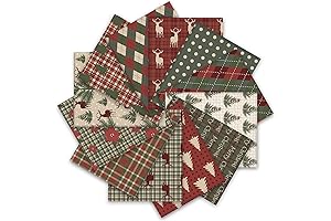 Vintage Fabric: Whaline 12Pcs Christmas Cotton Fabric Bundles