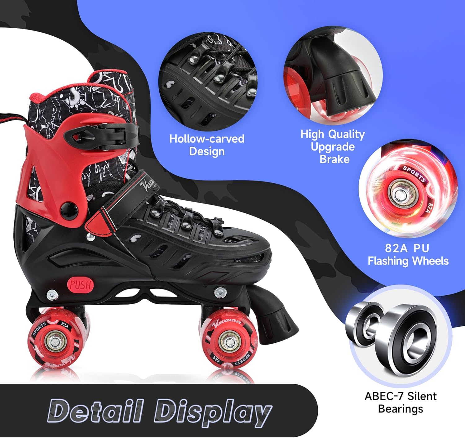 Kuxuan Skates Roller Skates for Girls and Boys Kids, 4 Sizes Adjustable Fun Kids Toddler Rollerskates with Light up Wheels for Teens Women Indoor Outdoor