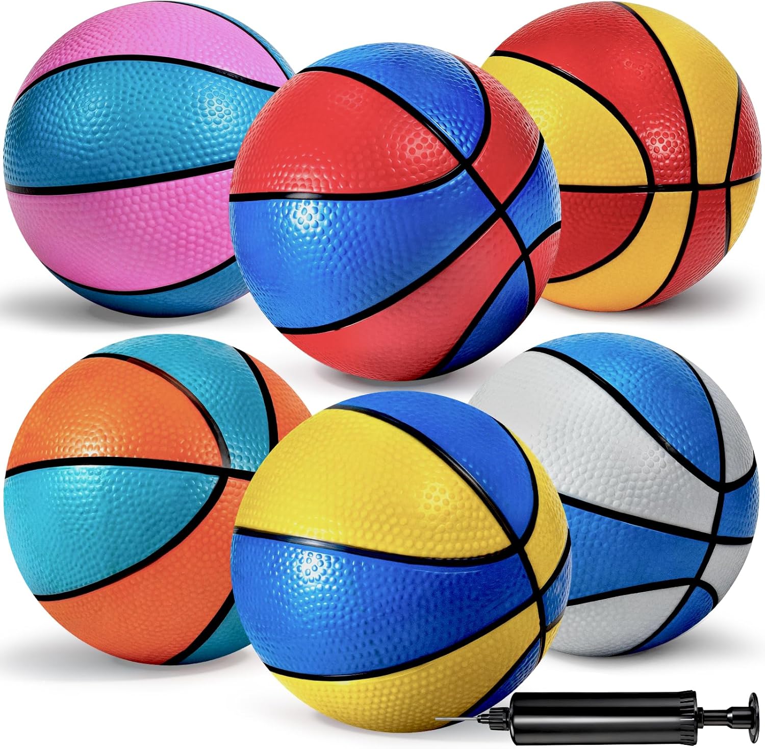 Hymaz 6 Pack Mini Basketballs 7 Inch Size 3 with Pump, Kids Small Basketball Set for Basketball Hoop Party Arcade Games, Water Pool Basketball Sports Toys Gifts for Kids Toddlers Indoor Outdoor Play