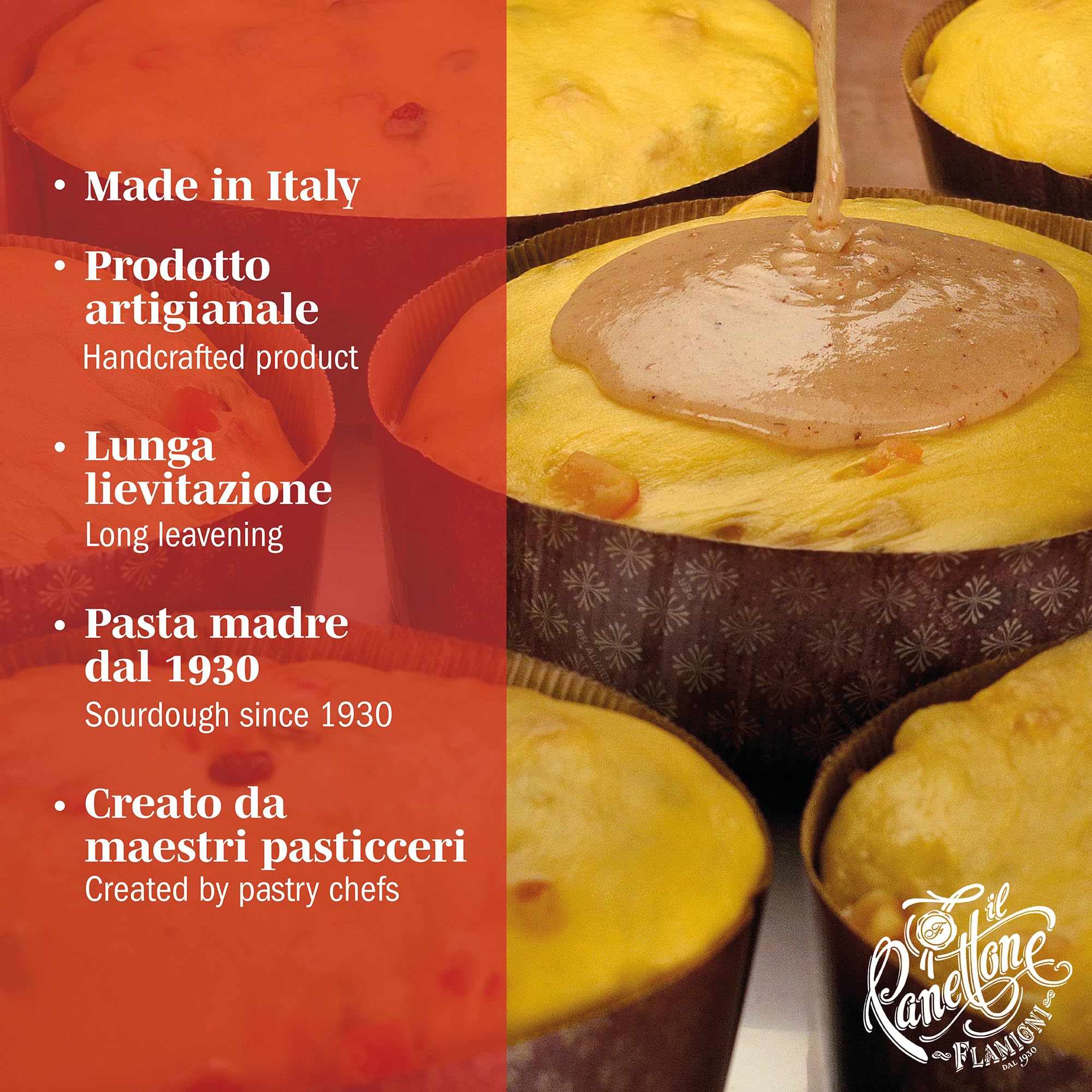 FLAMIGNI, Panettone Artesanal Glaseado Tradicional con Naranja Confitada y Pasas de Sultana, Glaseado con Azúcar, Avellanas y Almendras, Paquete con Cinta, 1 kg